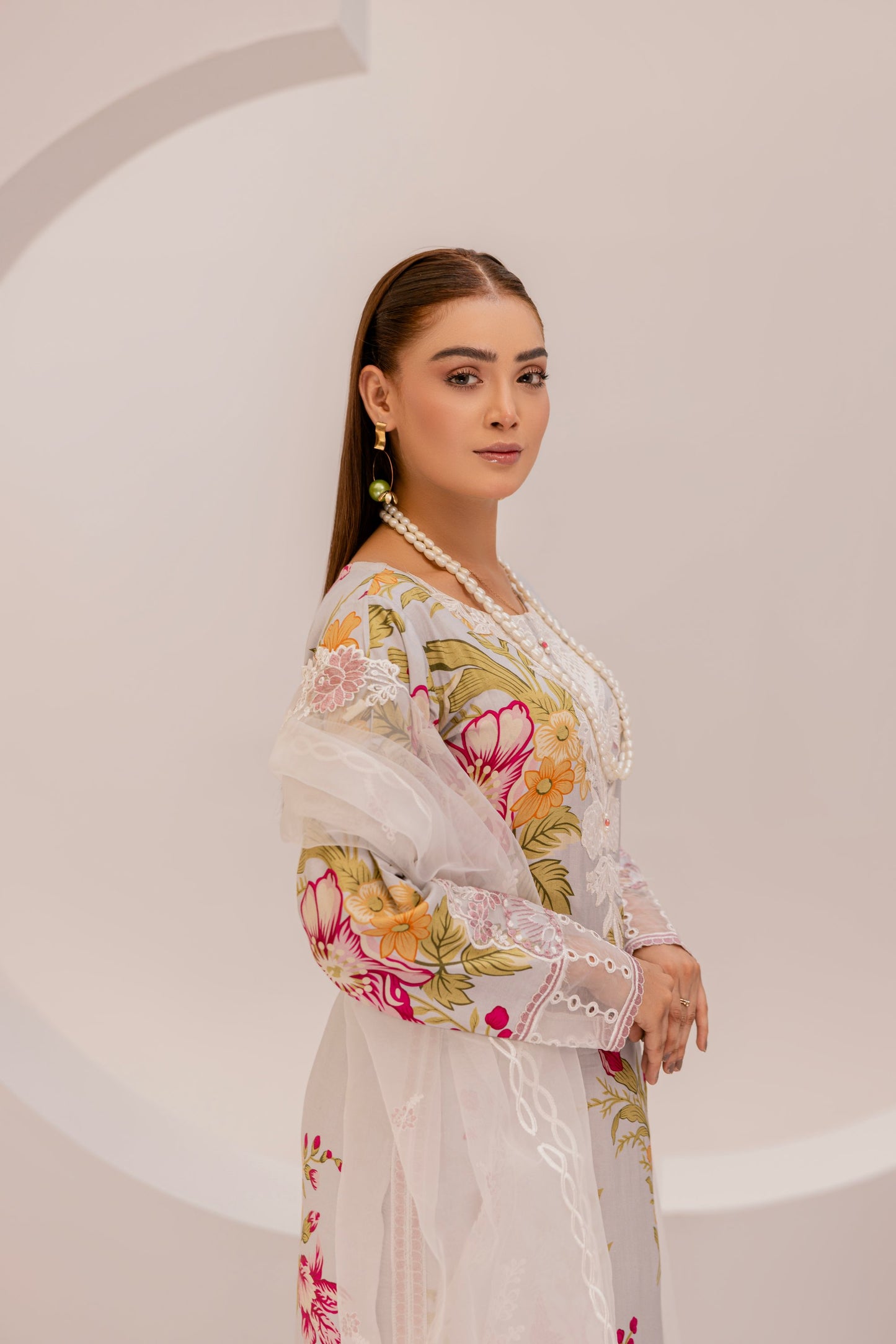 Grey | Floral Printed Embroidered Linen | 3 Pc | Ready-to-wear Dress - Simrans