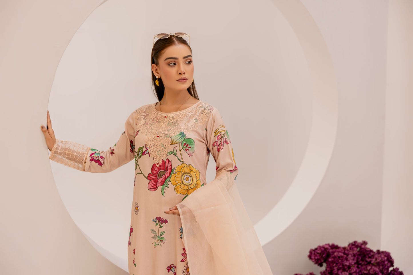 Cashmere | Floral Printed Embroidered Linen | 3 Pc | Ready-to-wear Dress - Simrans