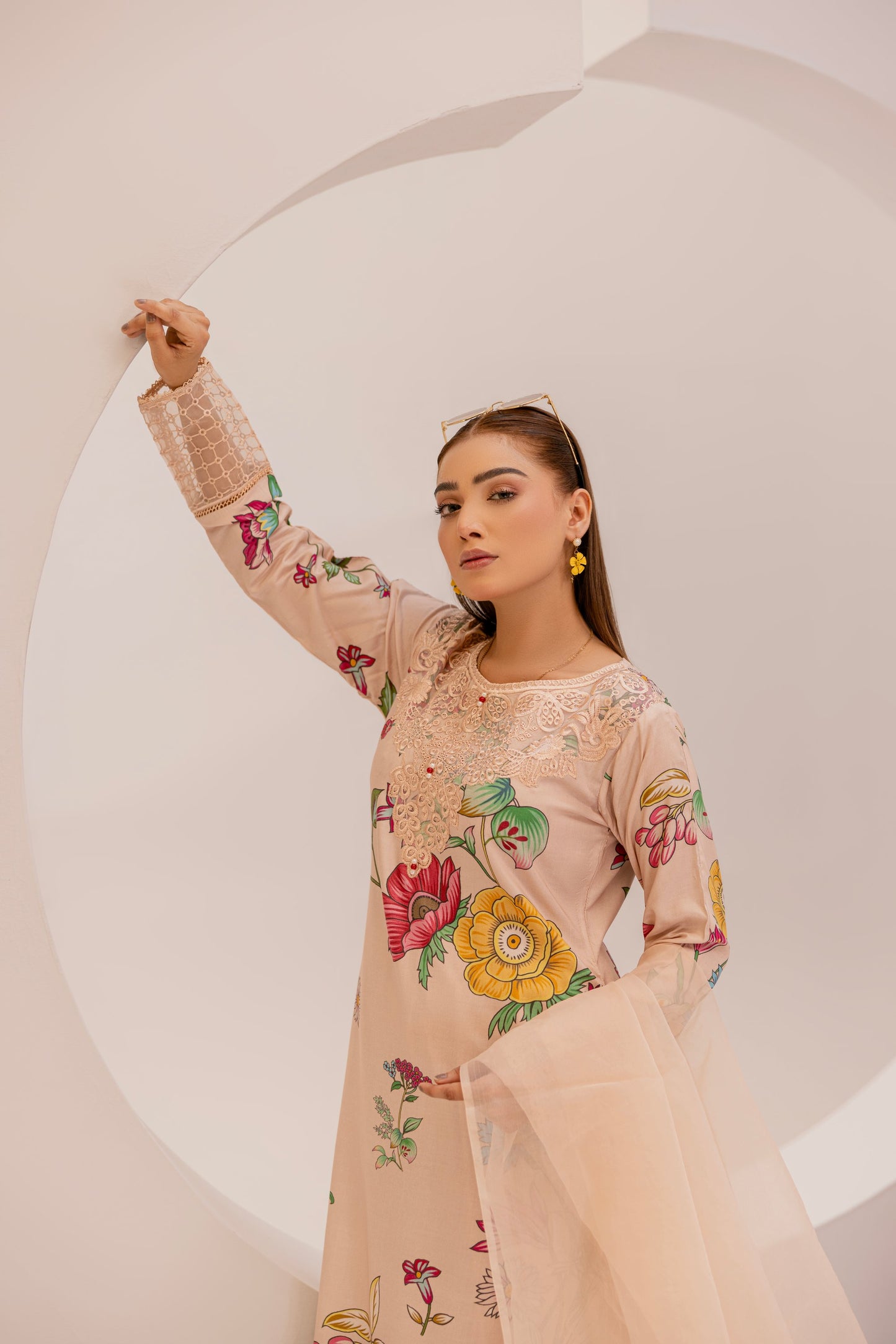 Cashmere | Floral Printed Embroidered Linen | 3 Pc | Ready-to-wear Dress - Simrans
