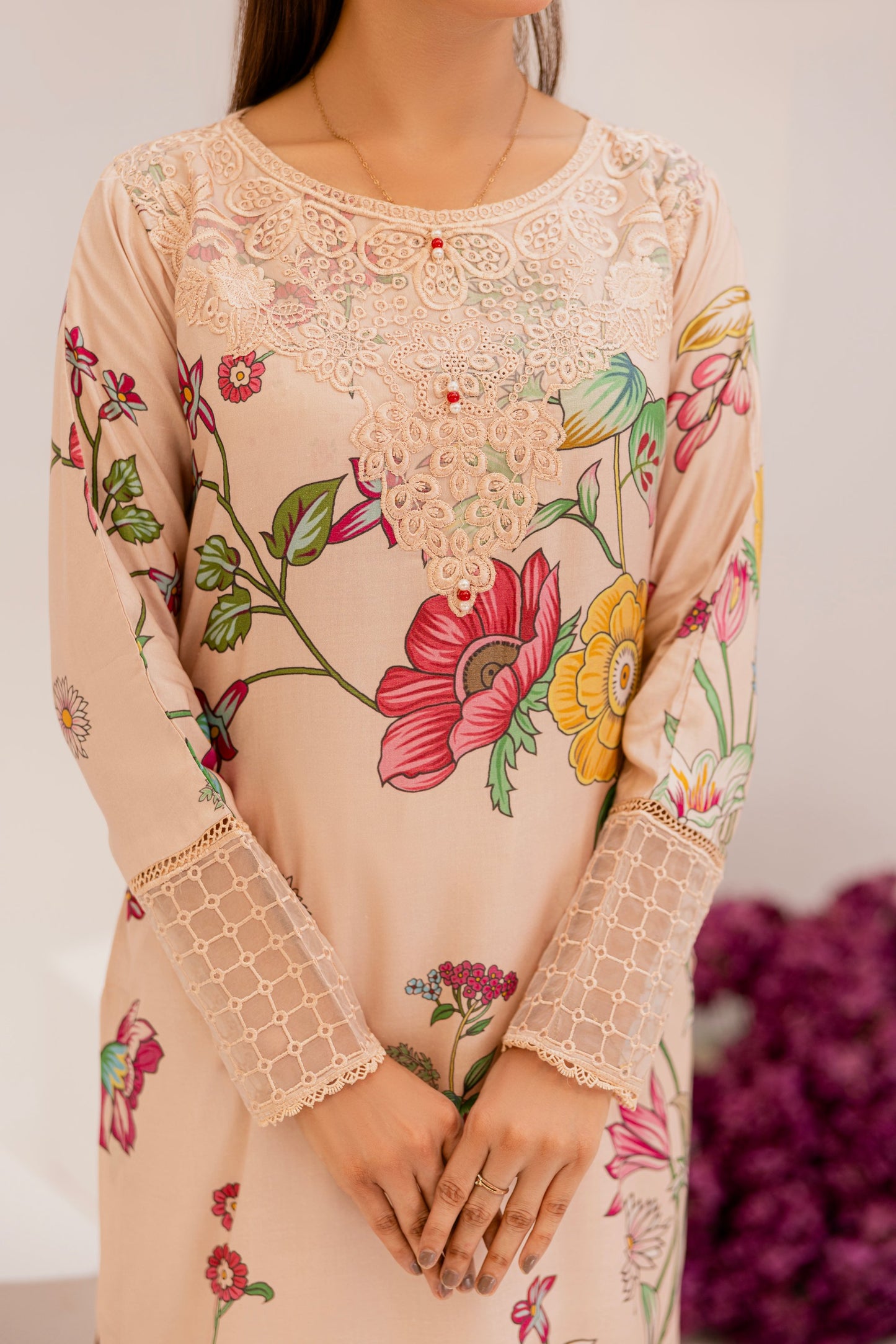 Cashmere | Floral Printed Embroidered Linen | 3 Pc | Ready-to-wear Dress - Simrans