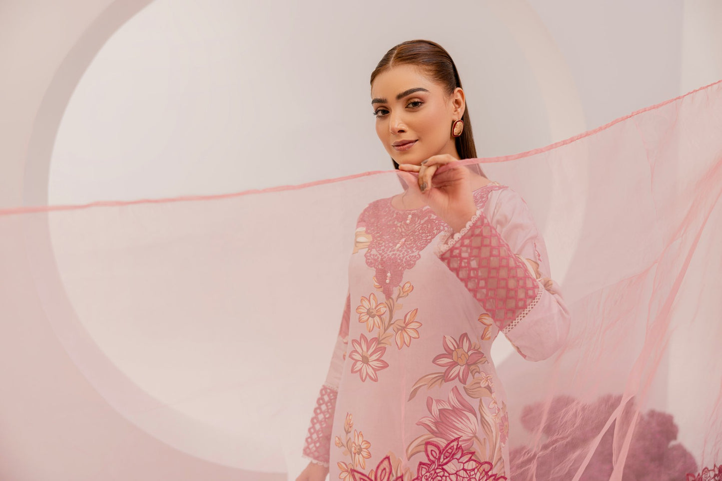 Pinkish Grey | Floral Printed Embroidered Linen | 3 Pc | Ready-to-wear Dress - Simrans
