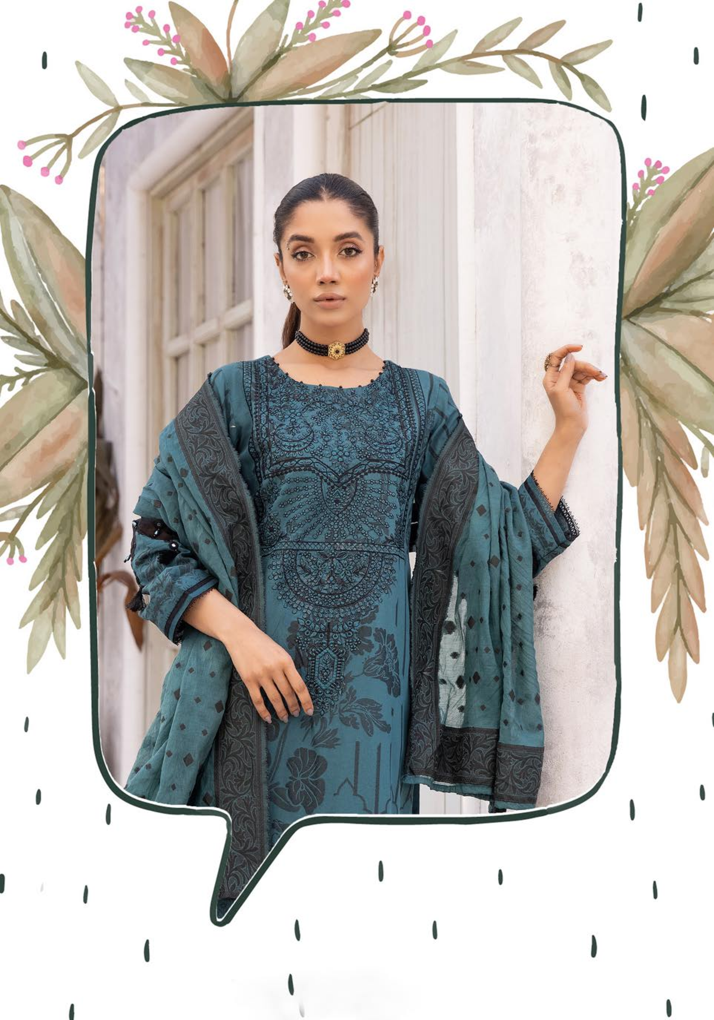 (Blue) "Bella Festive" 3 Pc Embroidered Jacquard Dress by Simrans