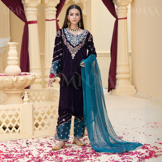 UA-113 Luxury Festive Embroidered Velvet Winter Collection by Umnaa