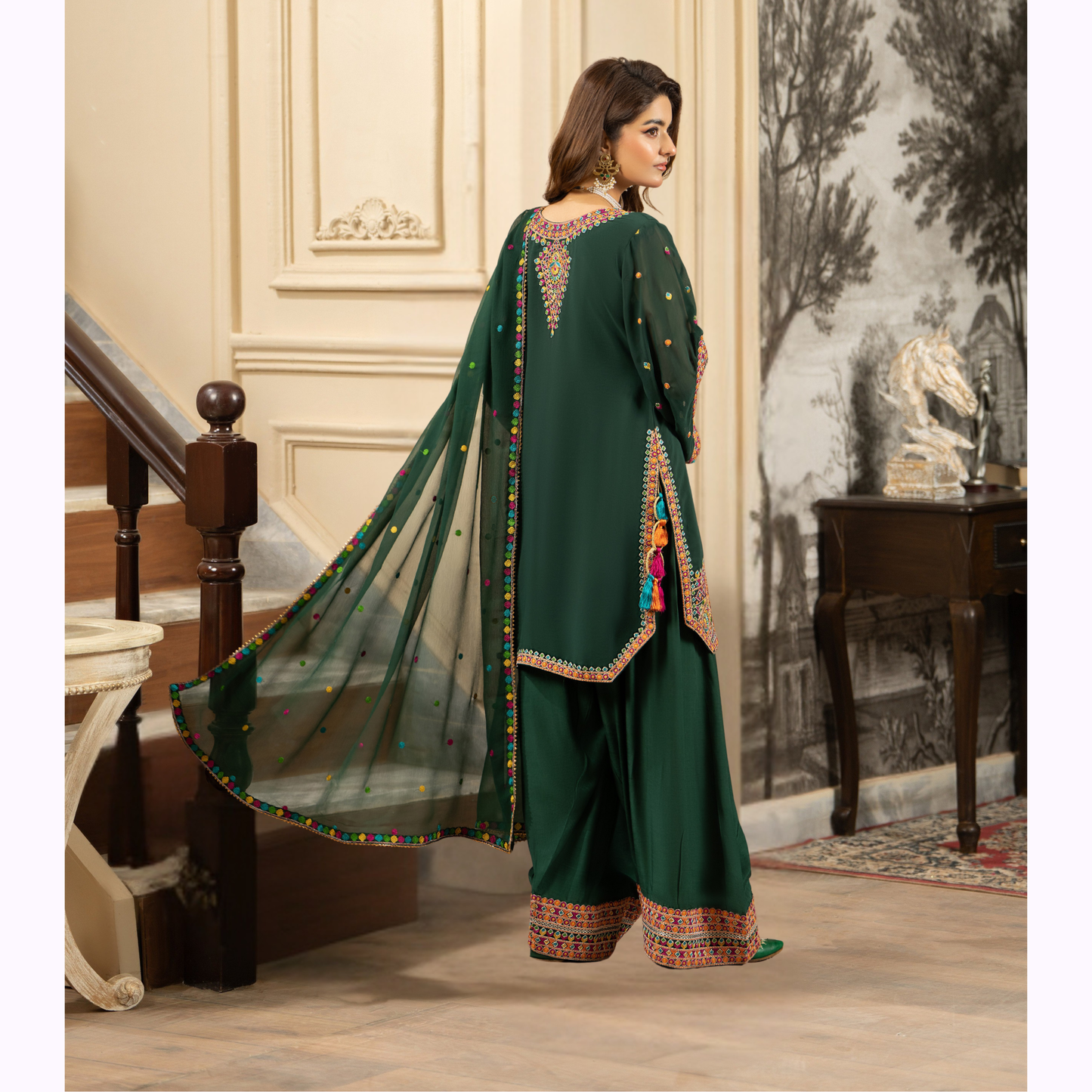 F-465 Luxury Georgette Chiffon Farshi Shalwar Collection by karma Collection