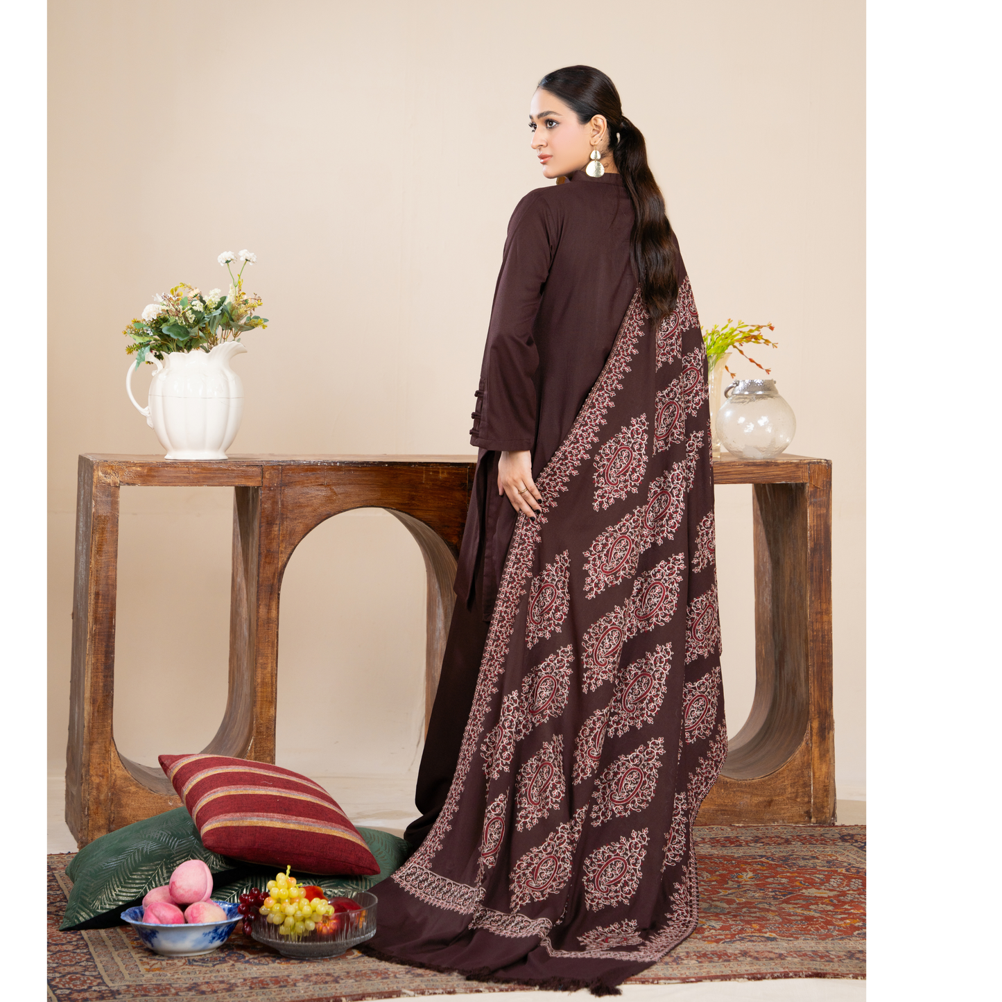 RA-21 3 Pc Dhanak Dress with Embroidered Dhanak Shawl |Ready to Wear | Winter Collection | Raniya.h