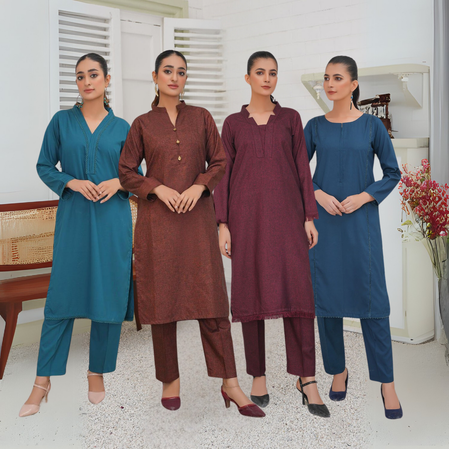 UA-31 2 Plain Boski Linen Pakistani Co-Ords Set | Ready to Wear | UMNAA