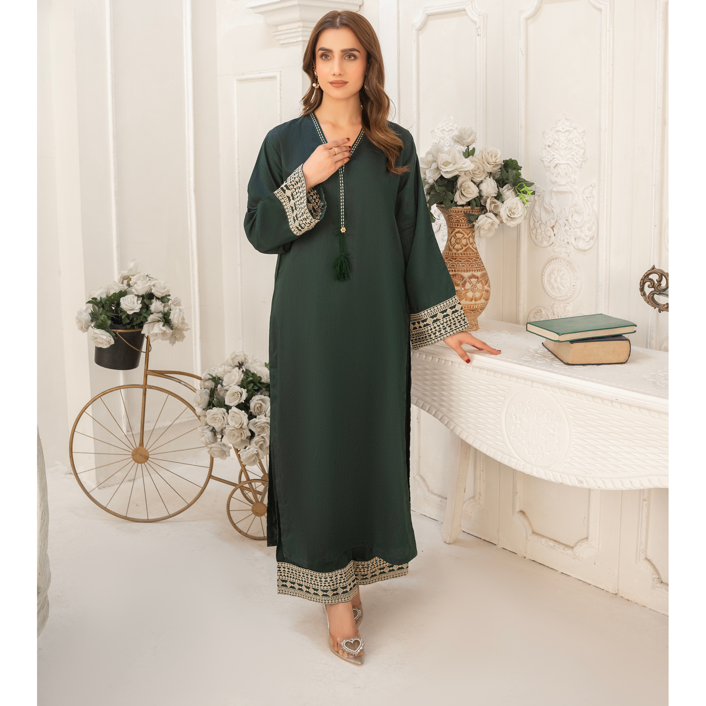 UA-50 Embroidered Viscose Linen 2 Pc Pakistani Co Ord Set Dress | Ready to wear | UMNAA