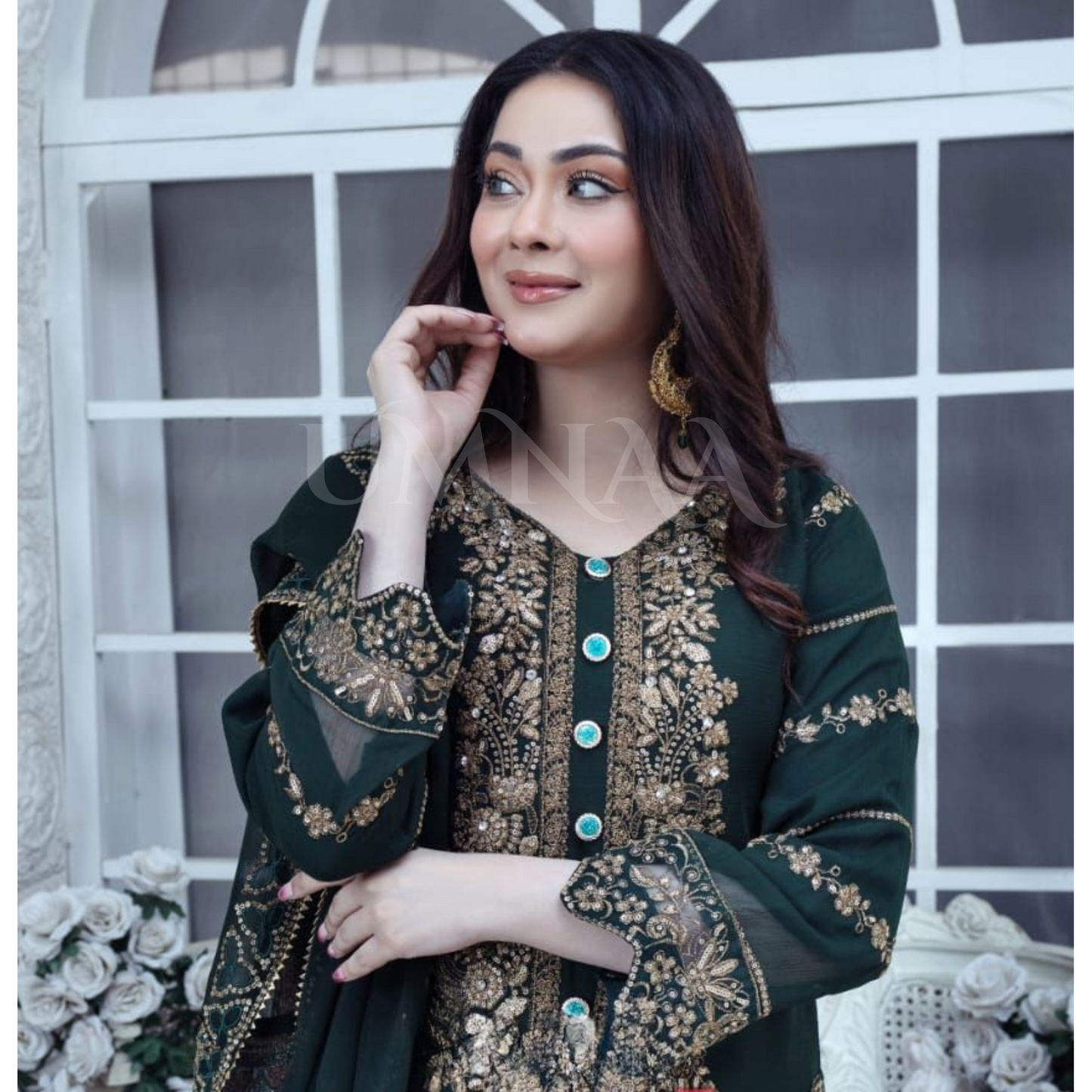 UA-59 3 Pc Luxury mother daughter Embroidered Chiffon Collection- Umnaa