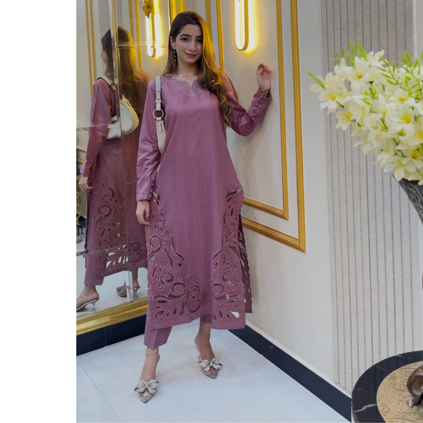 UA-67 (Muave Pink) Embroidered Cambric Cotton 2 Pc Pakistani Dress | UMNAA