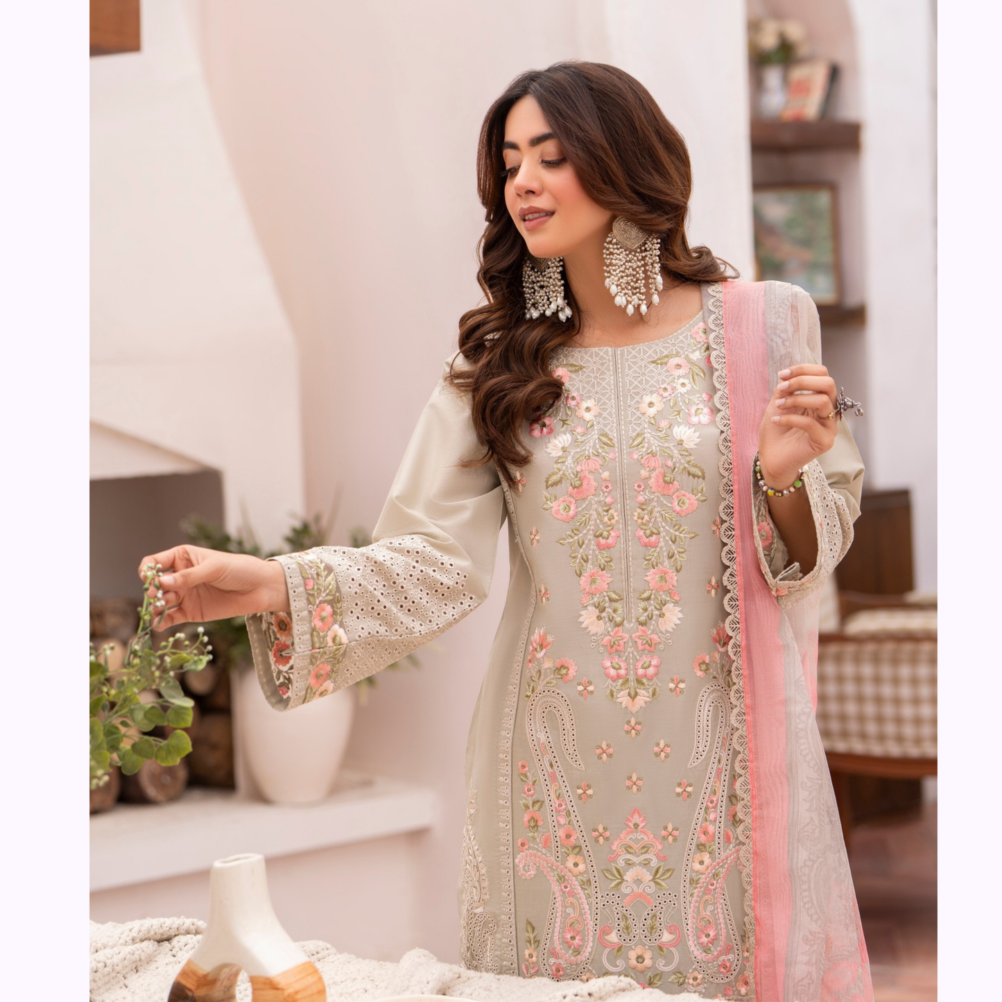 KC-1482 Embroidered Luxury Chikankari Cambric Cotton Collection | Ready to Wear | Karma Collection
