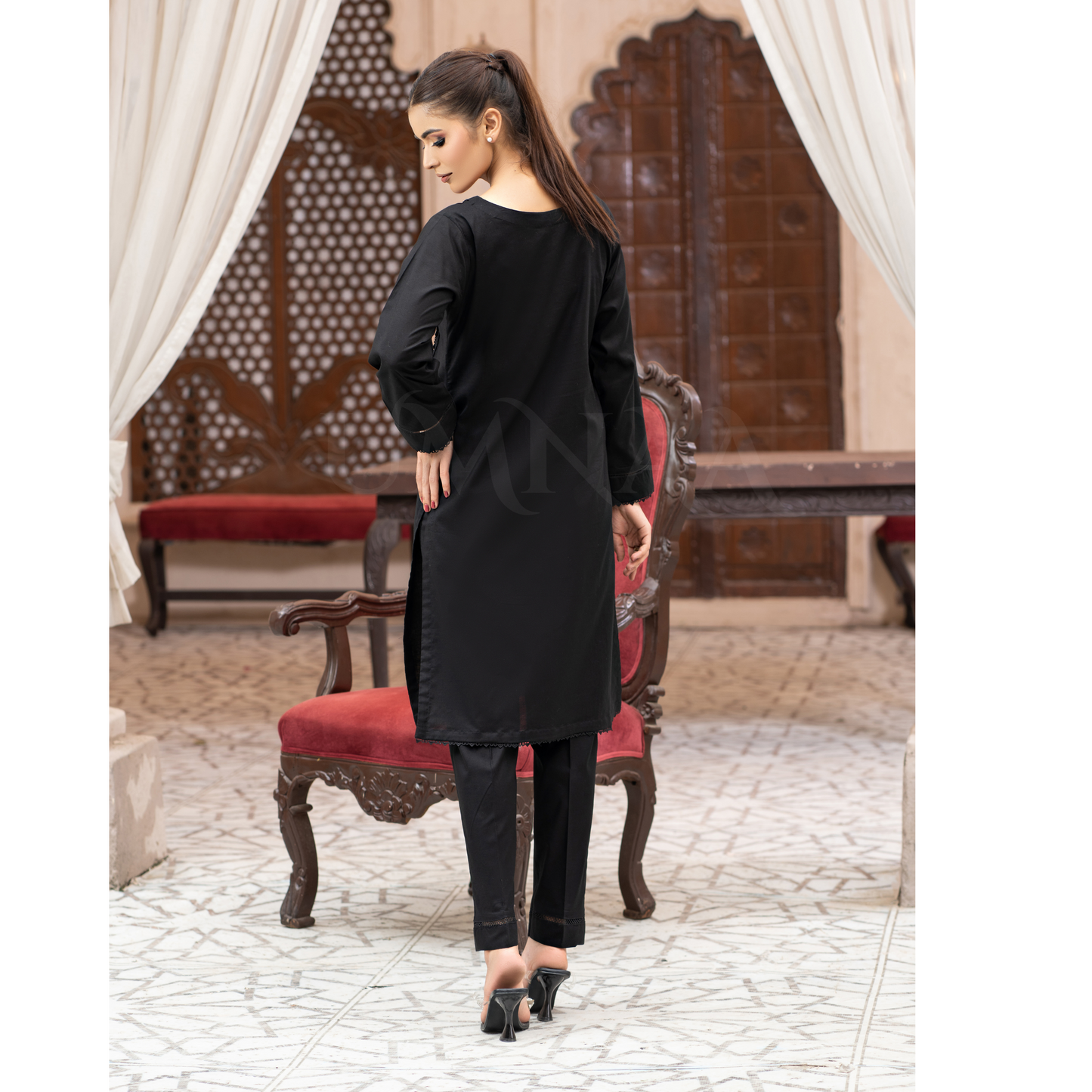 UA-96 (Black) 2 Pc Cotton Lawn Dress | Ready to Wear Collection | Umnaa