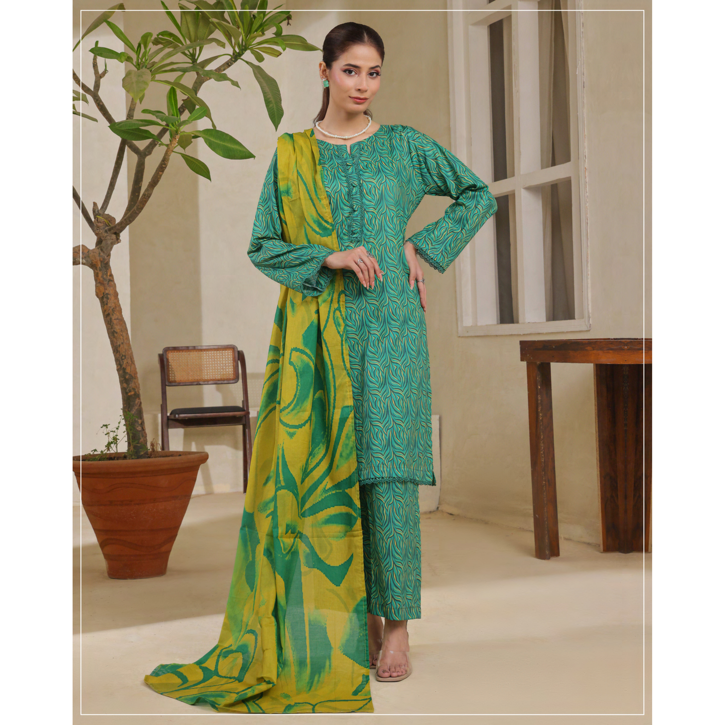 USN-14 Printed Lawn 3 Pc Dress | Ready to Wear | Saphron