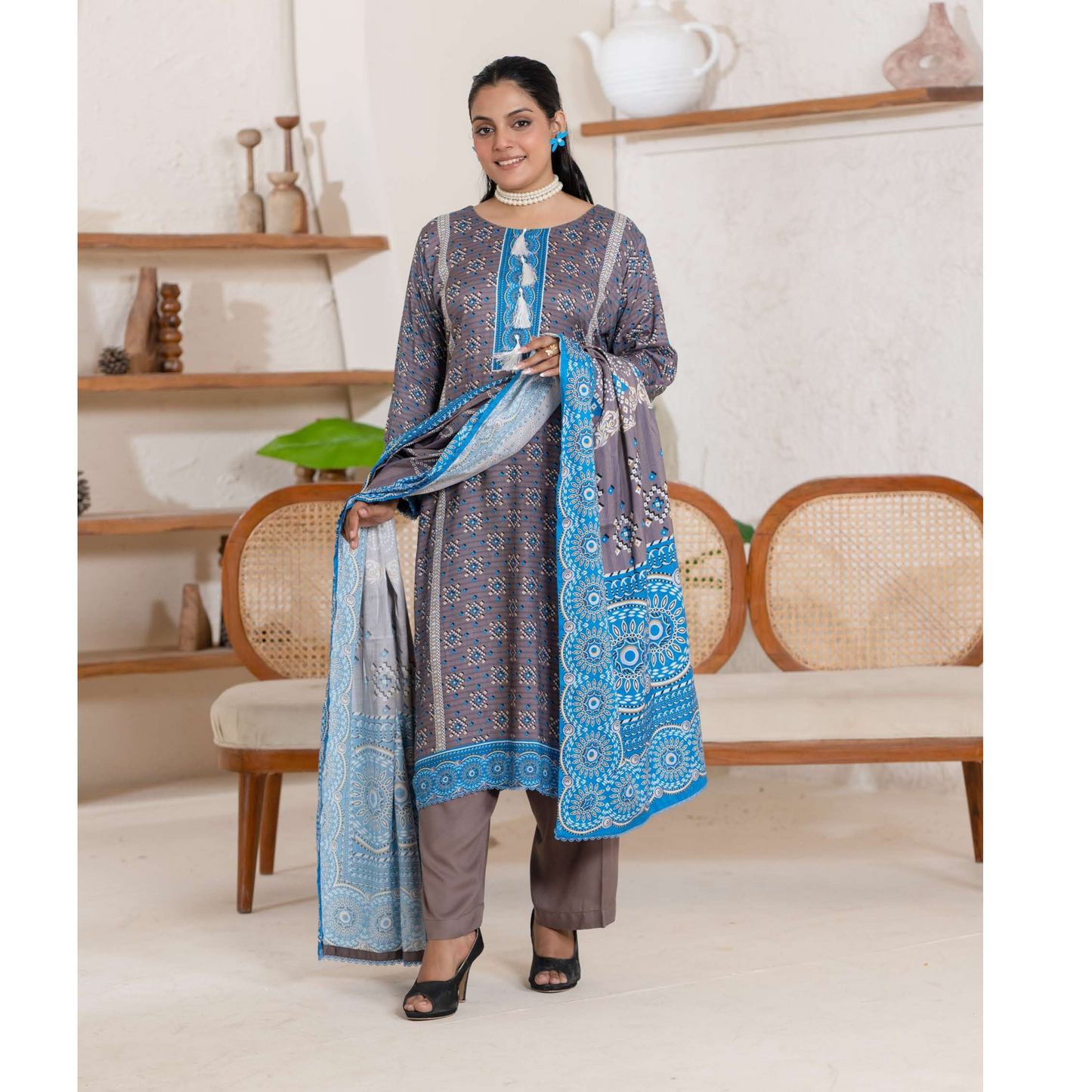 UA-106 Printed "Ajrak Style" Linen Collection by UMNAA
