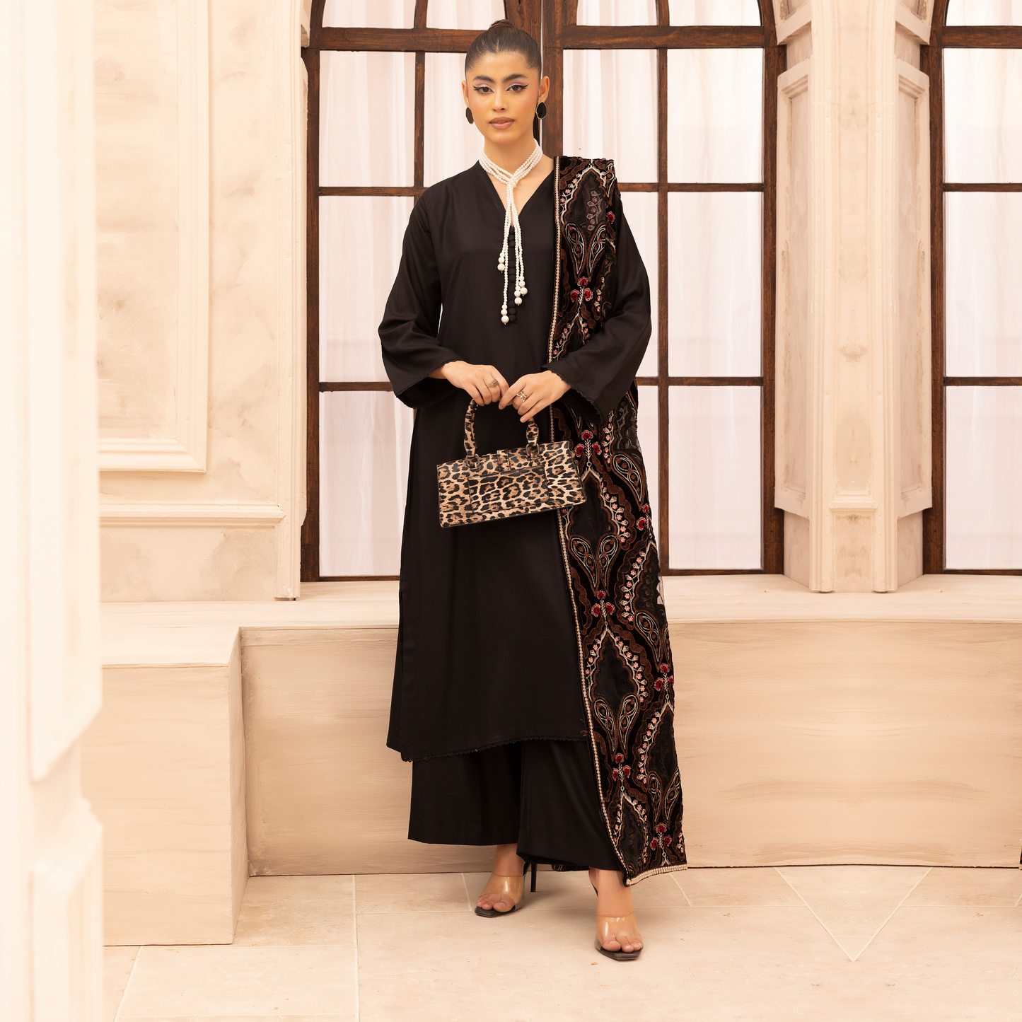 UMS-37 Hanna by Simrans Embroidered Dhanak Dress with Winter Laser Cut Shawl | Ready to Wear | Asian Clothes