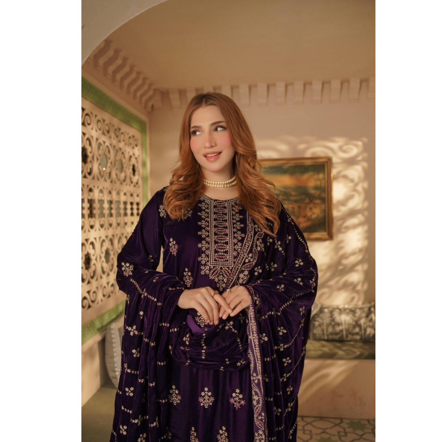 UA-127 Luxury Embroidered Velvet Collection Pakistani Festive Partywear Dress by Umnaa