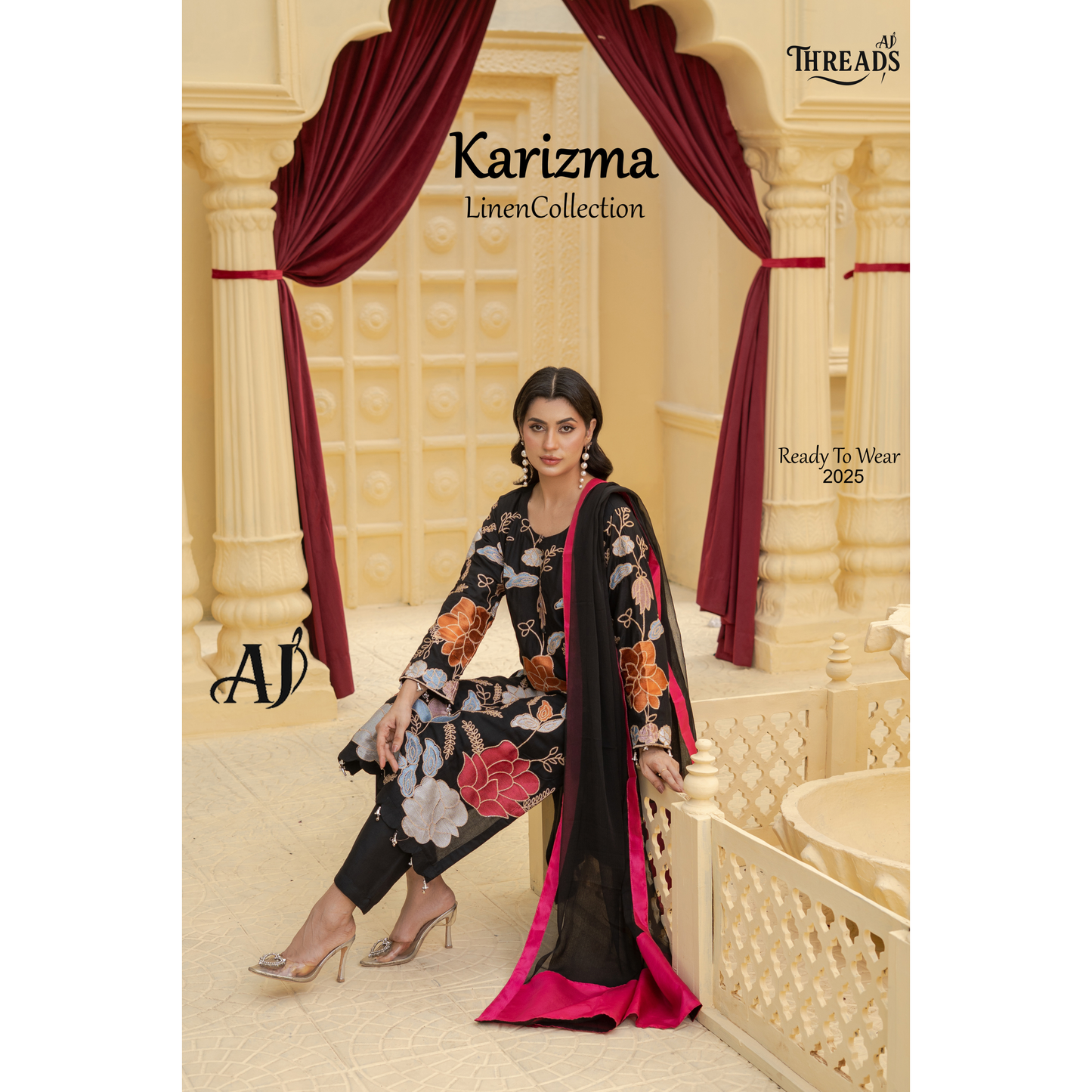 UA-128 3 Pc Embroidered Linen Collection Pakistani Dress Asian Clothes
