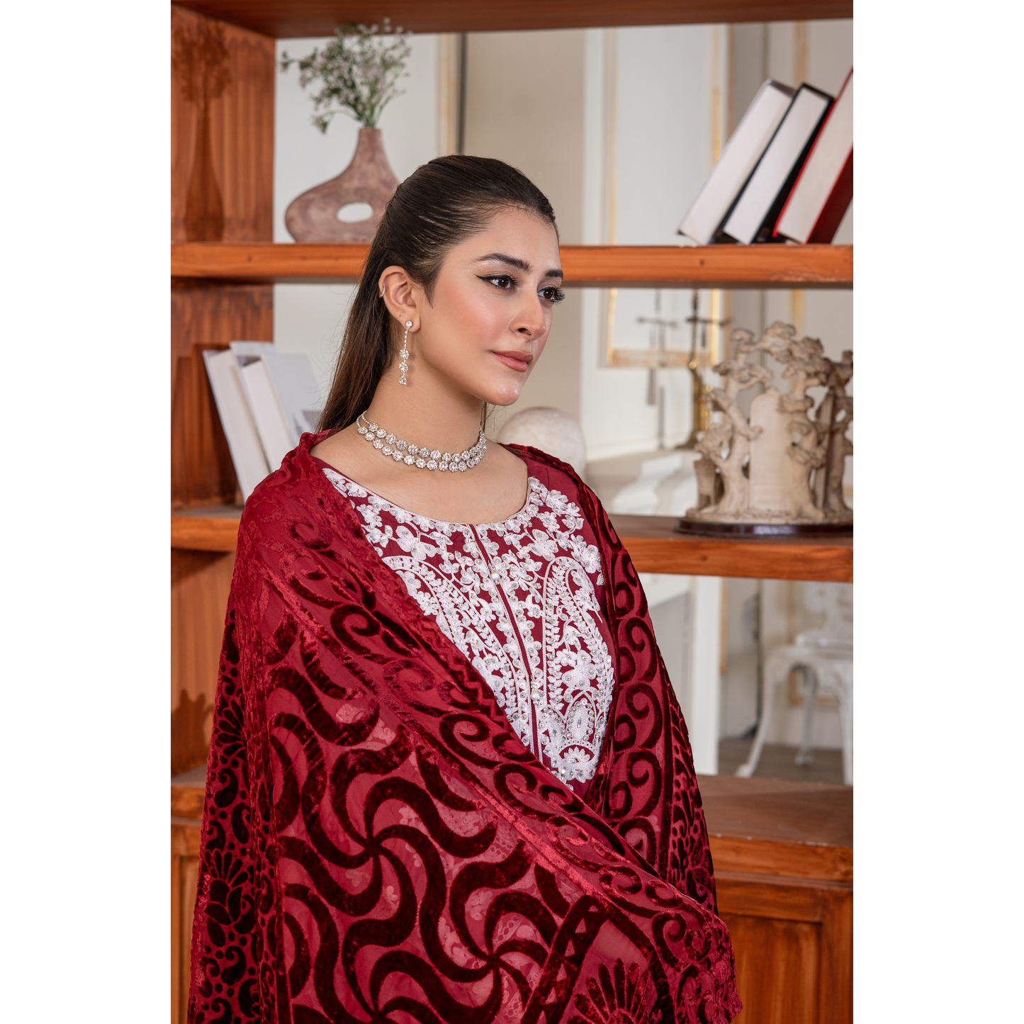 UA-130 Winter Linen dress with Velvet Shawl Collection by Umnaa