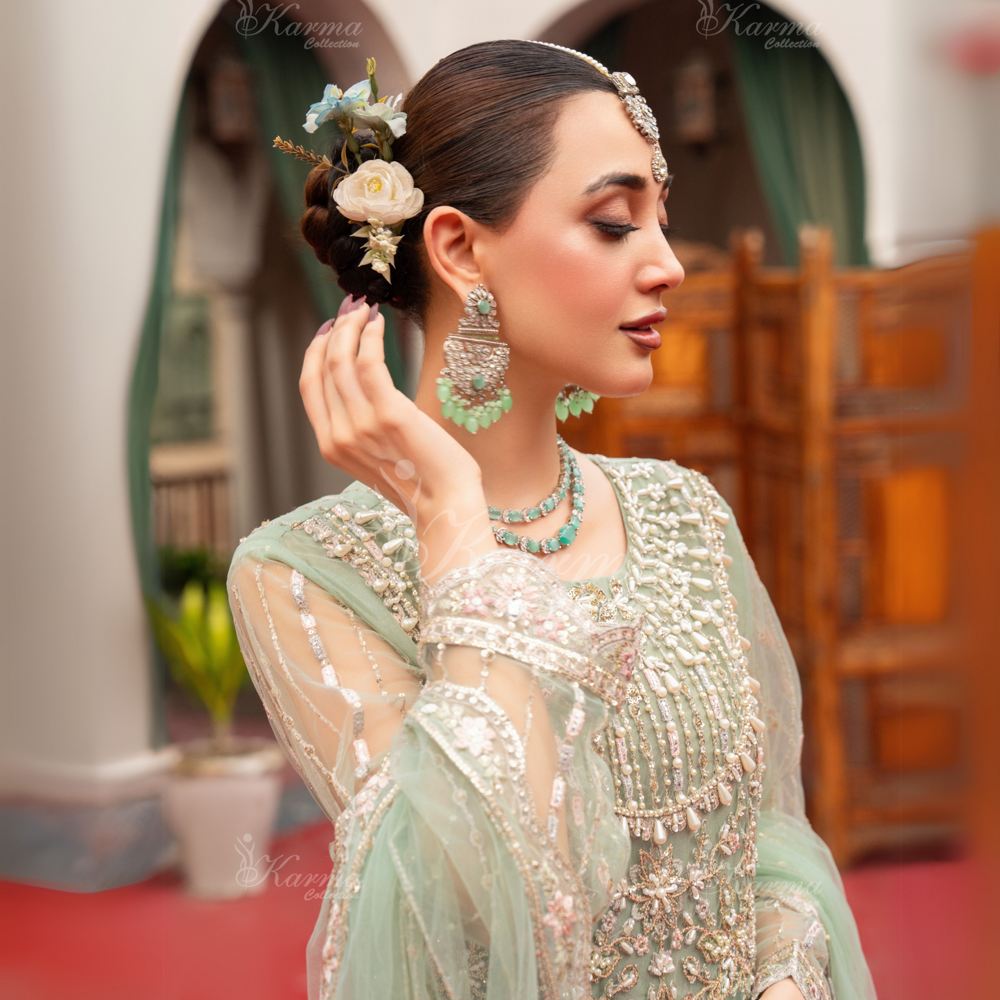 Luxury Embroidered soft Net long Maxi | Wedding Collection | karma Collection | UMKC01301