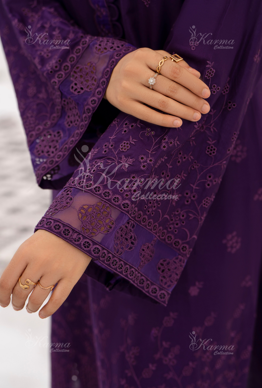 KC- 1391 | Plum | 3 Pc | Chikenkari Cotton Lawn | Karma Collection
