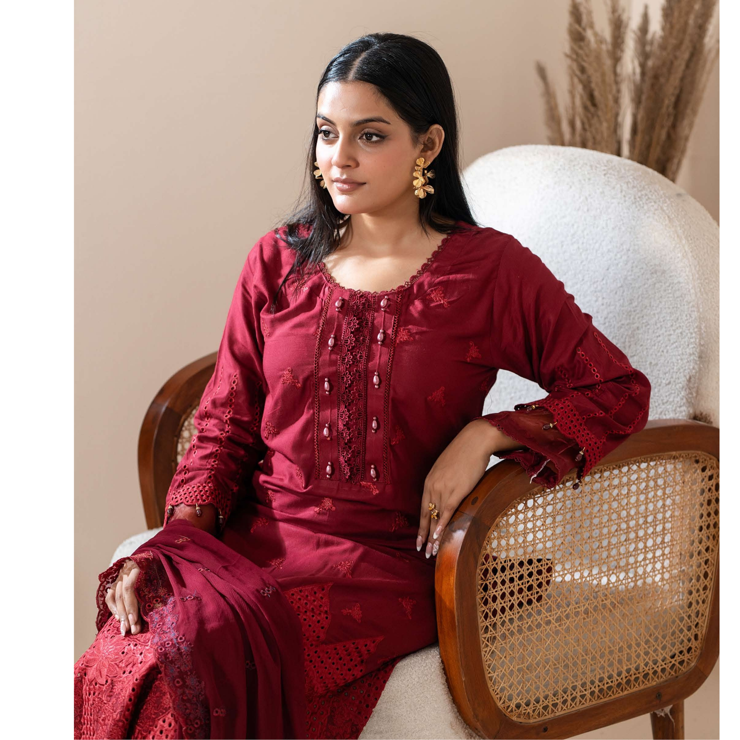 UMRZ-51 "IMAGEKARI" Linen Chikankari 3 Pc Collection by Rangz