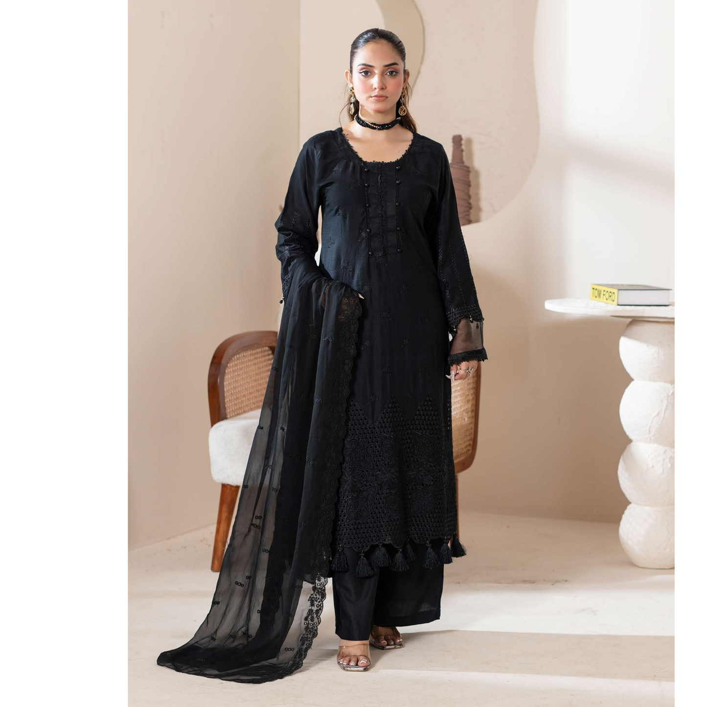 UMRZ-51 "IMAGEKARI" Linen Chikankari 3 Pc Collection by Rangz