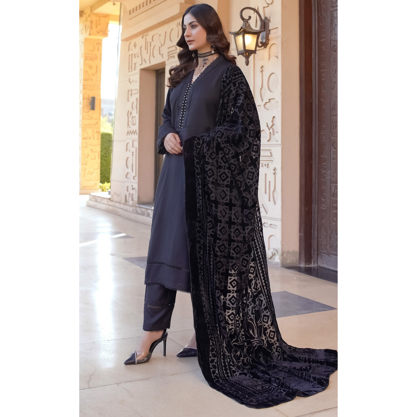 3 Pc Dhanak Dress with Palachi Shawl | Ready-to-wear | Winter Collection |RD