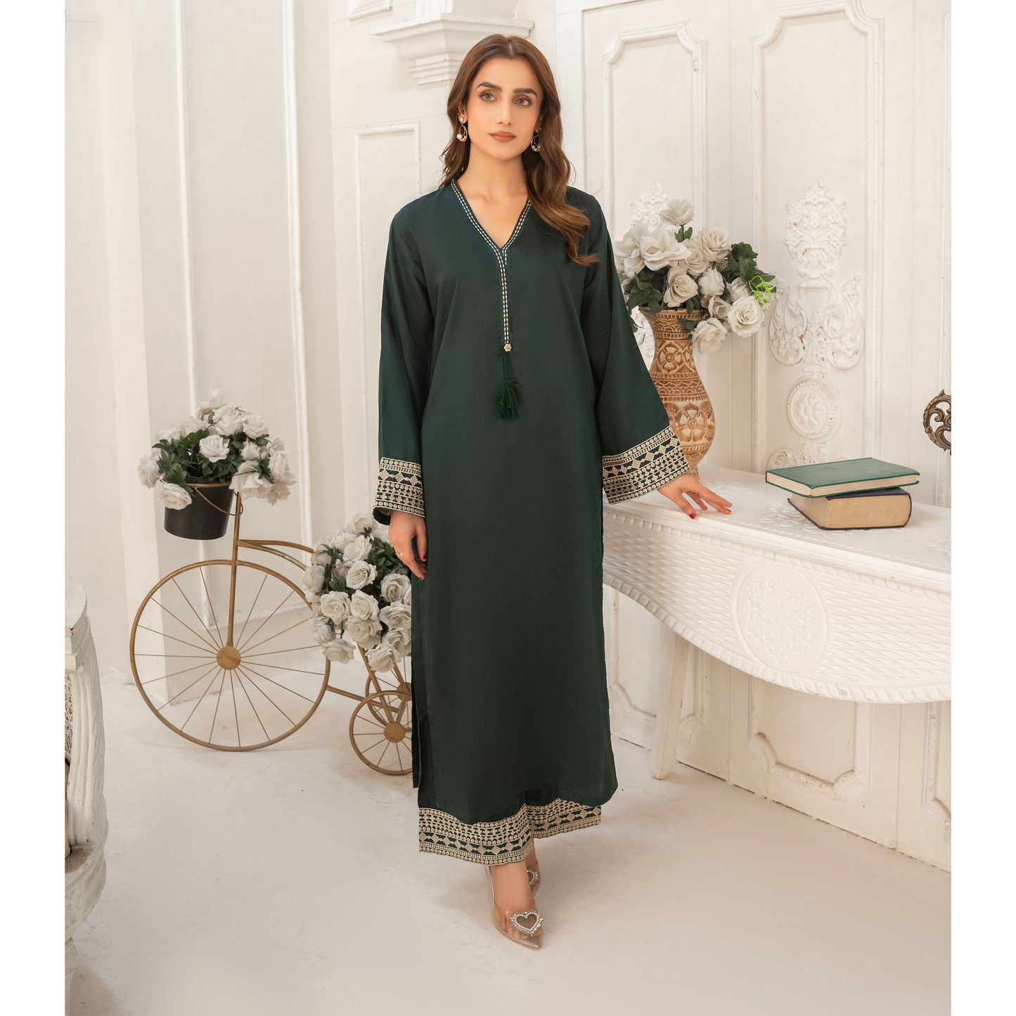 UA-50 Embroidered Viscose Linen 2 Pc Pakistani Co Ord Set Dress | Ready to wear | UMNAA