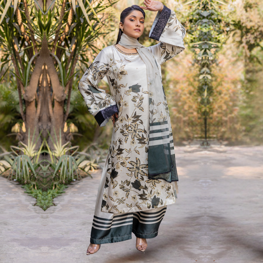 UMRZ-42 Embroidered Printed Silk Pakistani 3 Pc Dress| Ready to Wear | Rangz