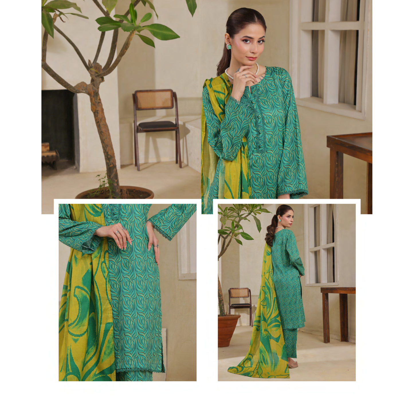 USN-14 Printed Lawn 3 Pc Dress | Ready to Wear | Saphron