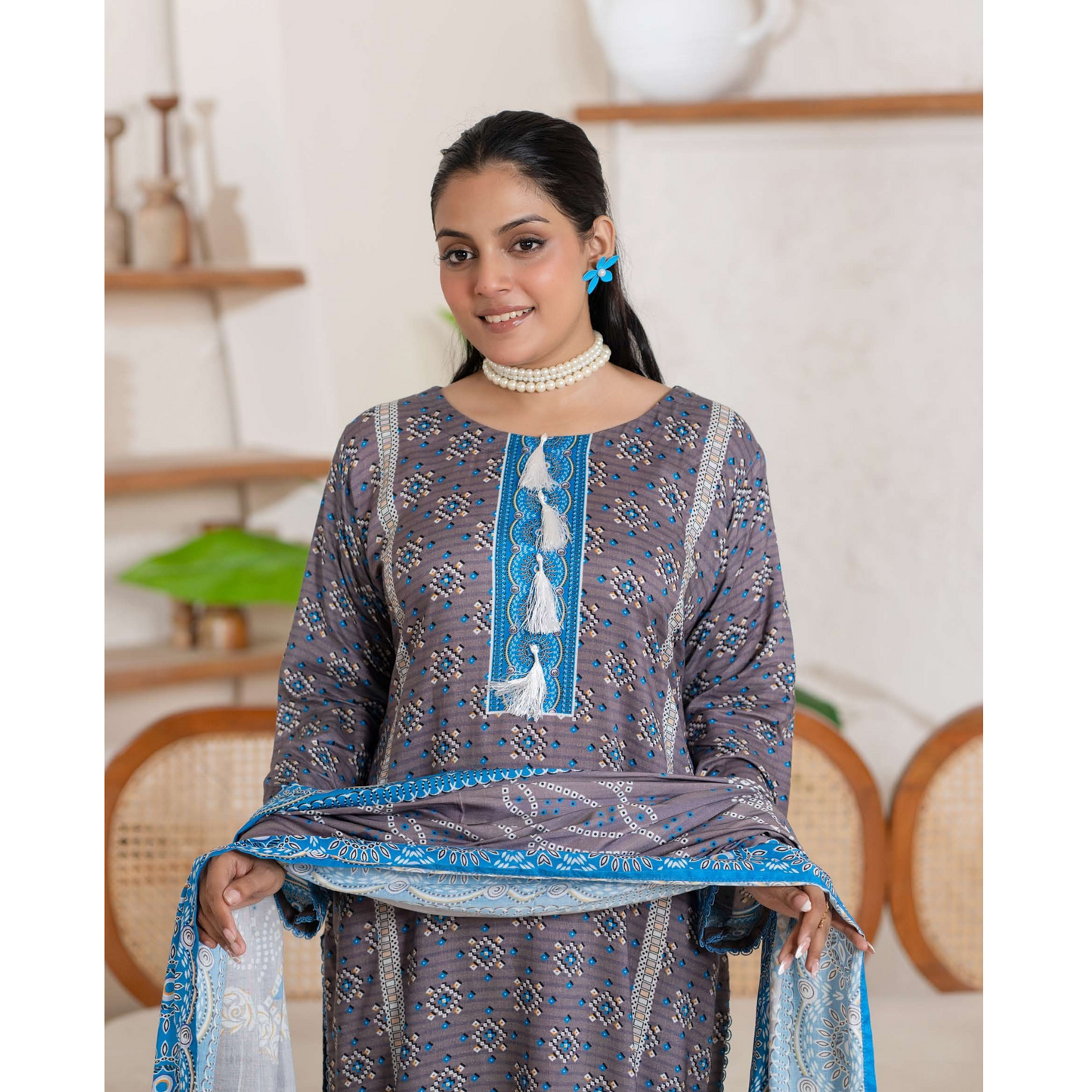 UA-106 Printed "Ajrak Style" Linen Collection by UMNAA