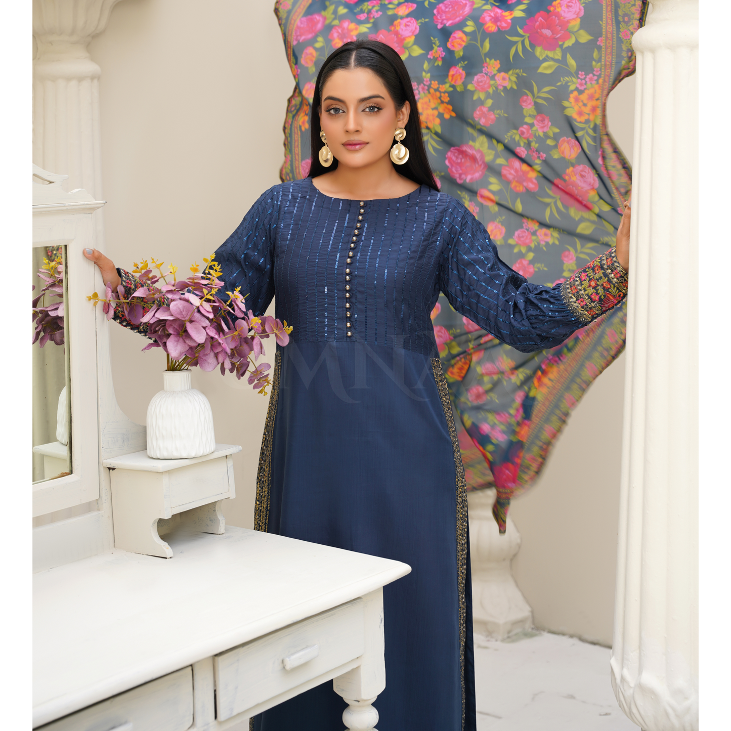 UA-27 Embroidered Viscose Dress & Chiffon Dupatta UMNAA