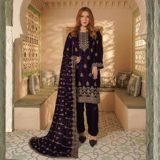 UA-127 Luxury Embroidered Velvet Collection Pakistani Festive Partywear Dress by Umnaa