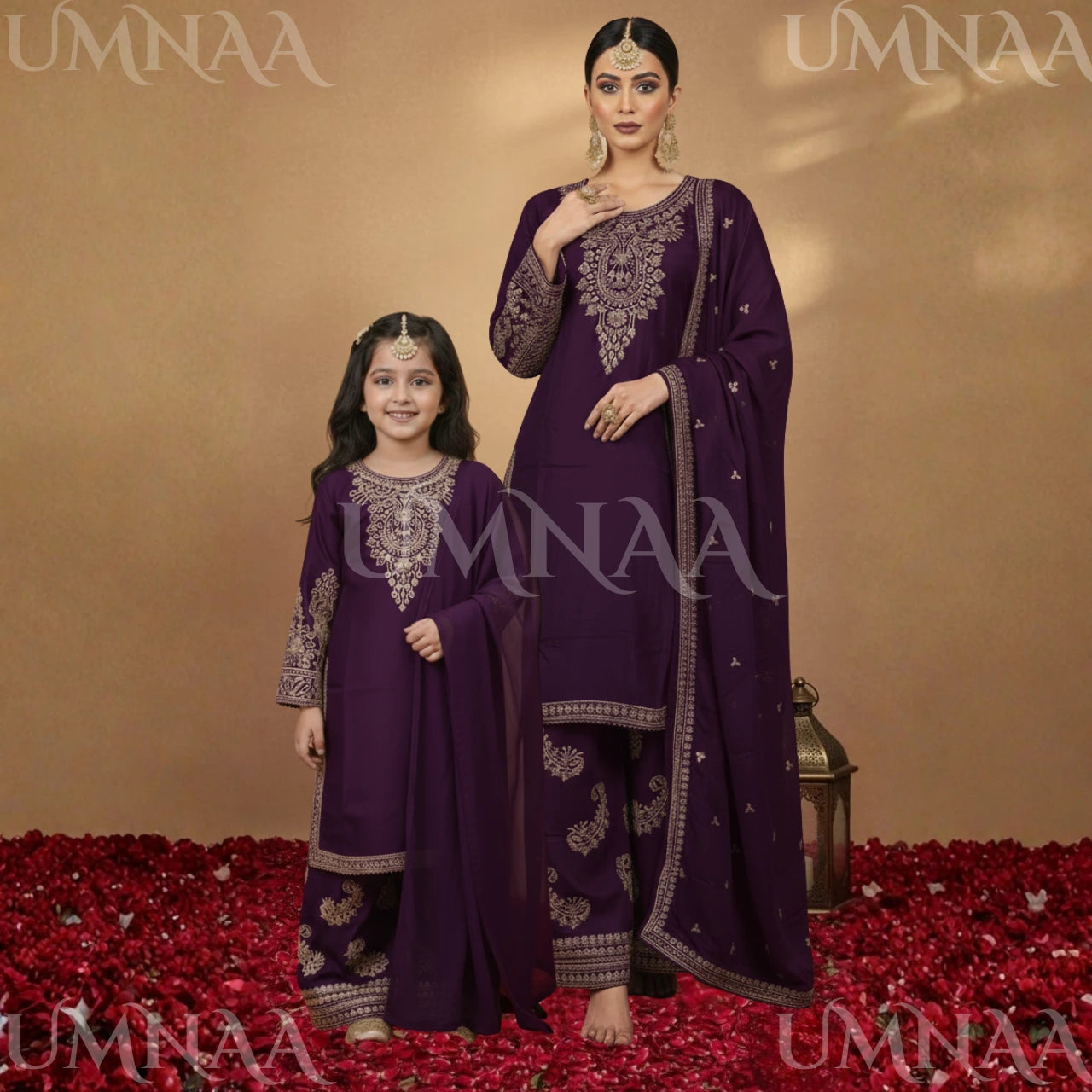 UA-168 Mother–Daughter Embroidered Viscose Matching Festive Collection by Umnaa