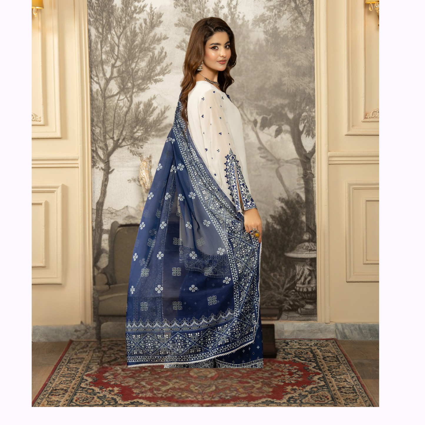 F-463 Embroidered Georgette Farshi Shalwar Collection by karma Collection