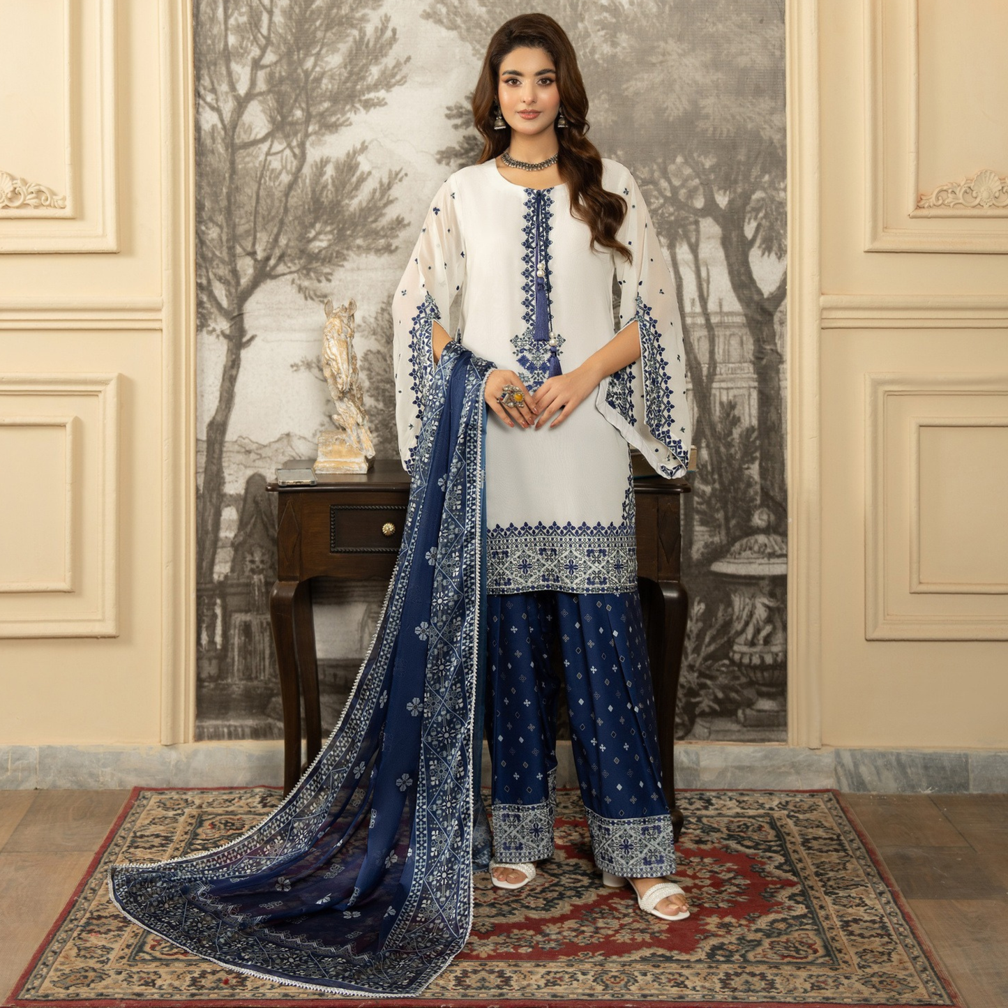F-463 Embroidered Georgette Farshi Shalwar Collection by karma Collection