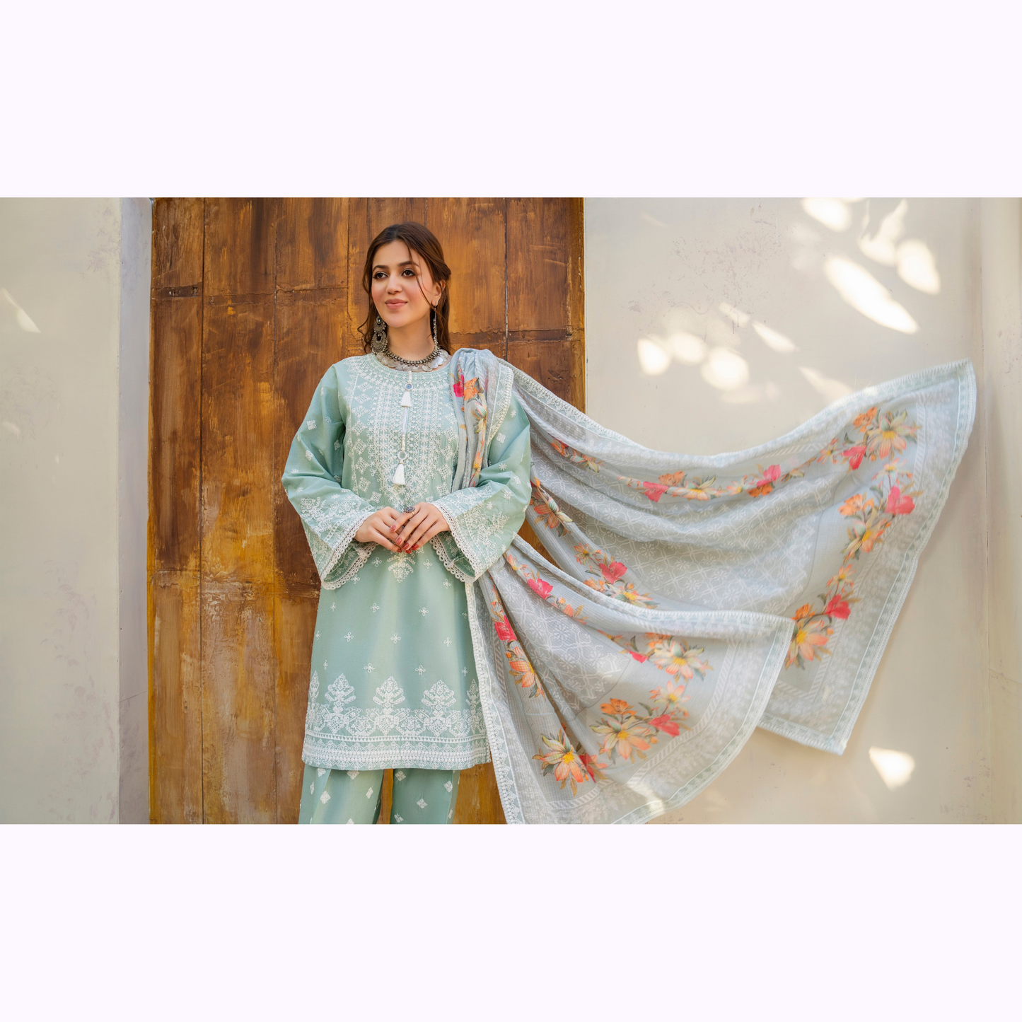 KC-1444 Embroidered Cambric Cotton Farshi Shalwar Ready to Wear 3 Pc - Karma Collection