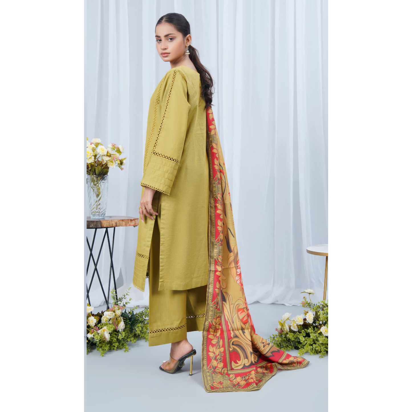 (Olive Green) Khaddar Dress with Shawl |3 Pc| Winter Collection | Hayats