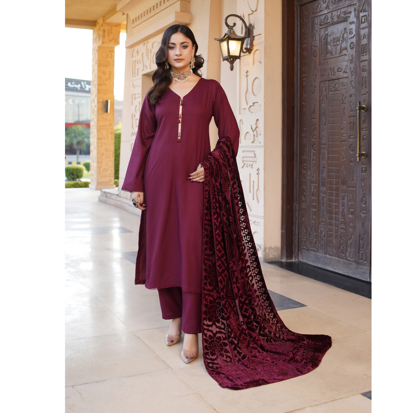 3 Pc Dhanak Dress with Palachi Shawl | Ready-to-wear | Winter Collection |RD