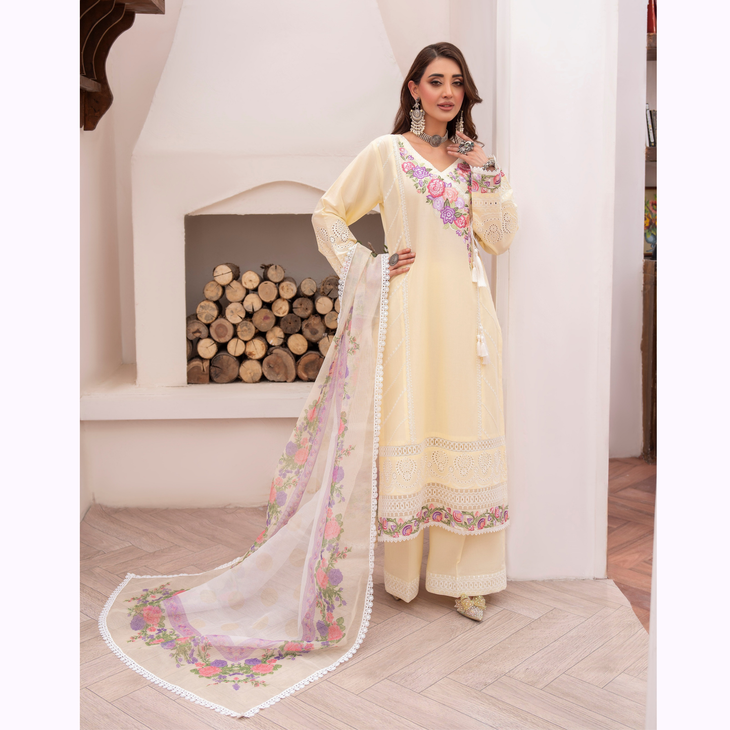 KC-1481 Embroidered Luxury Chikankari Cambric Cotton Collection | Ready to Wear | Karma Collection