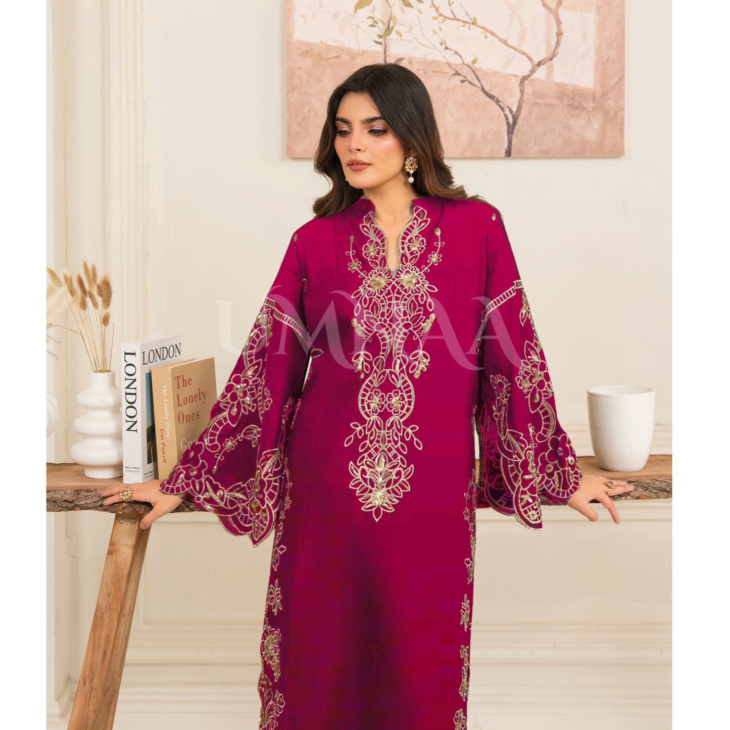 UA-95 3 Pc Embroidered Summer Lawn | Ready to Wear | Umnaa