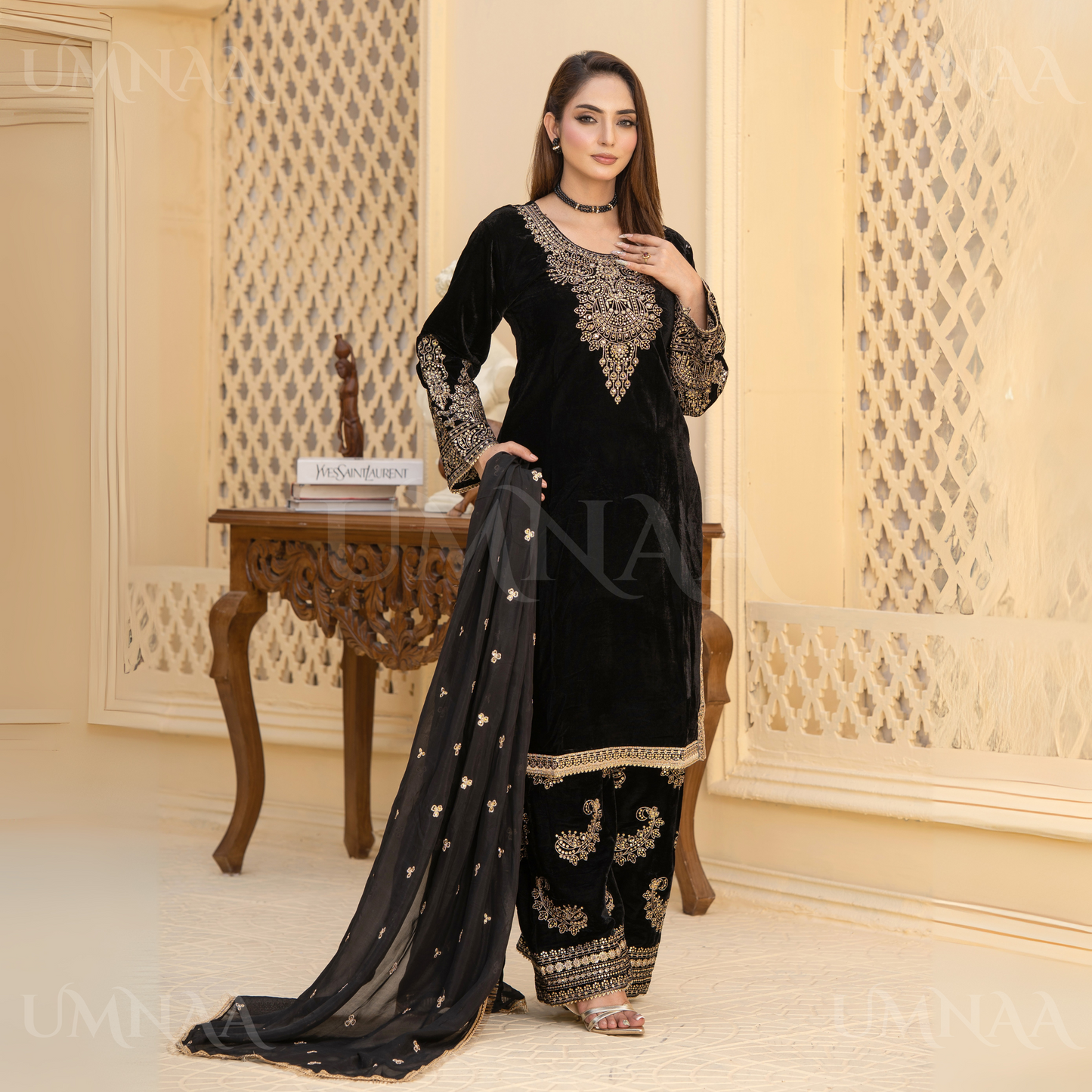 UA-112 Luxury Embroidered Velvet Ready to Wear Winter Collection by Umnaa