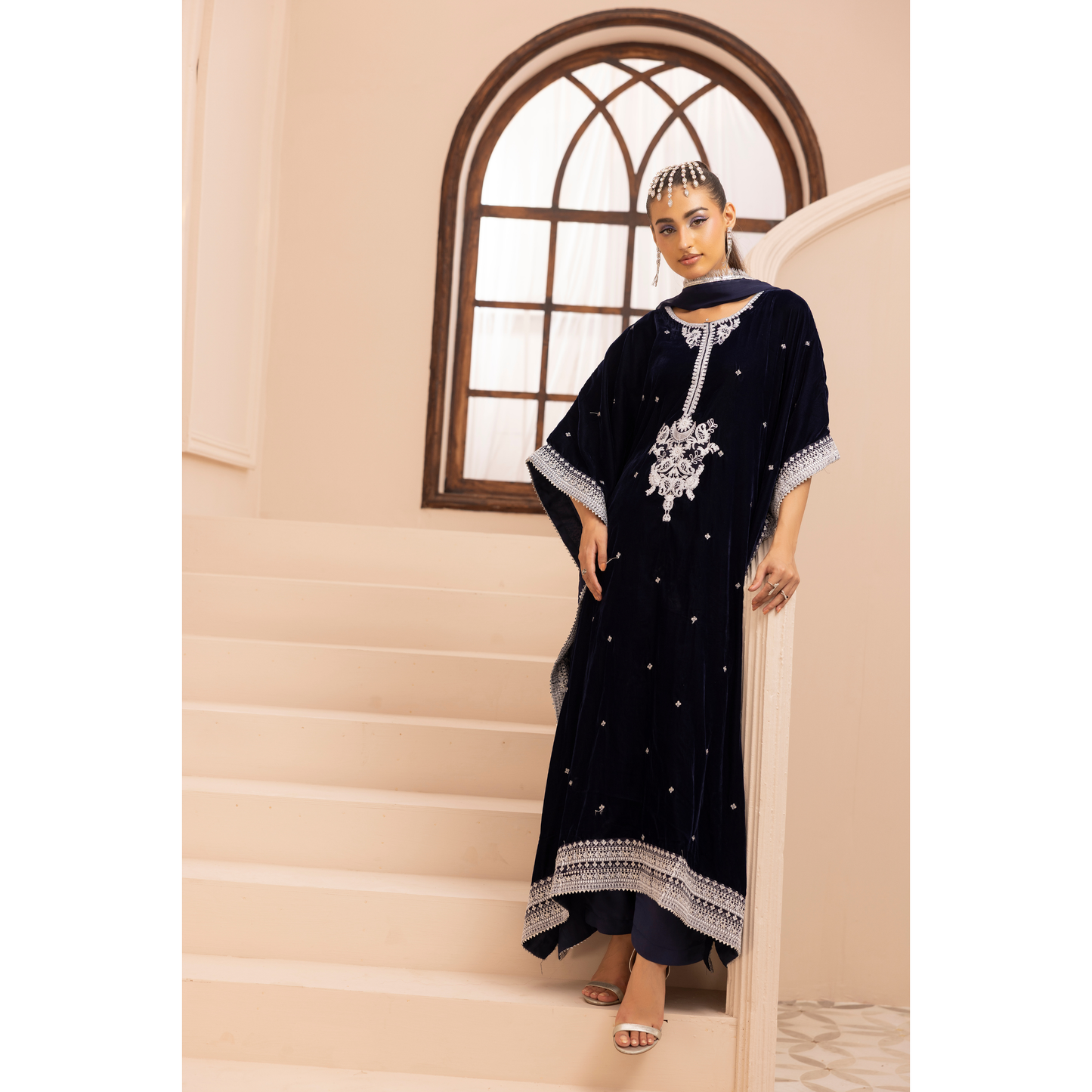 UMS-39 Zayna by Simrans Velvet Kaftan Embroidered 3 Pc Collection Asian Clothes | Modest Wear