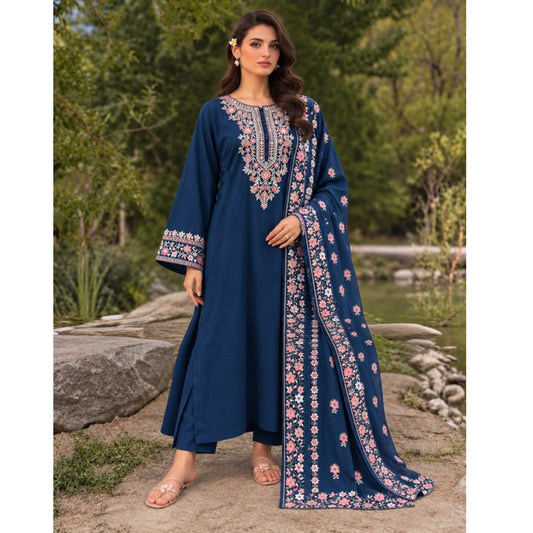 UA-326 Embroidered Dhanak Kaftan Style 3 Pc | Umnaa