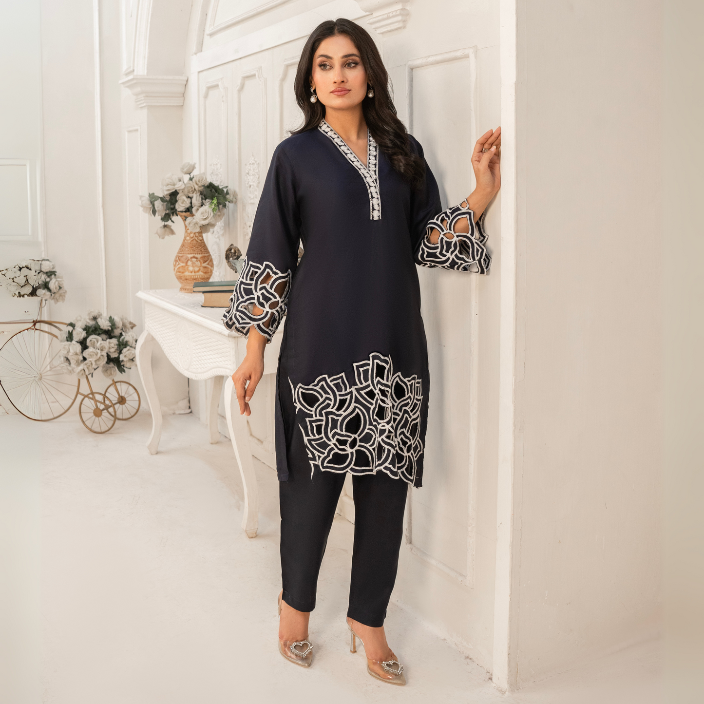 UA-55 Embroidered Viscose Linen 2 Pc Pakistani Co Ord Set Dress | UMNAA