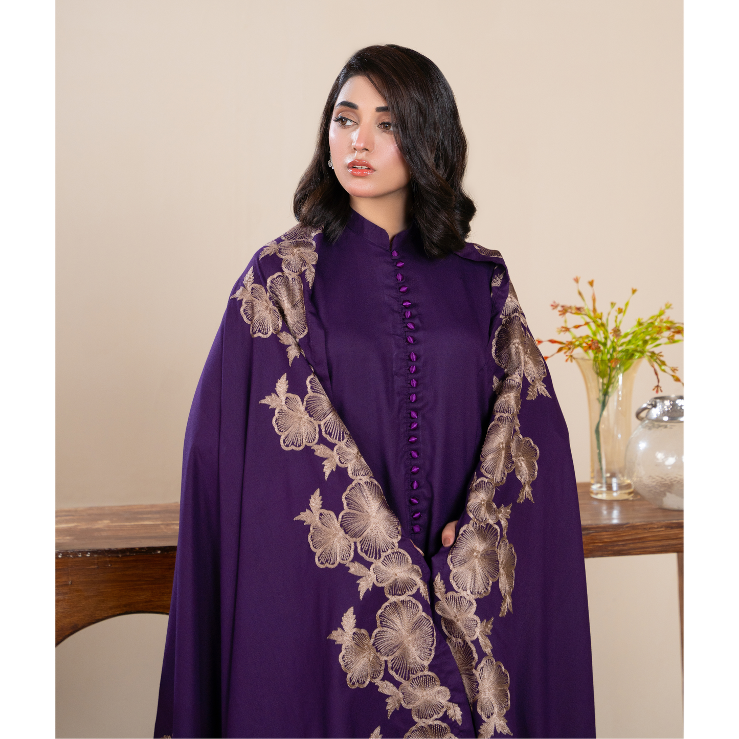 RA-21 3 Pc Dhanak Dress with Embroidered Dhanak Shawl |Ready to Wear | Winter Collection | Raniya.h