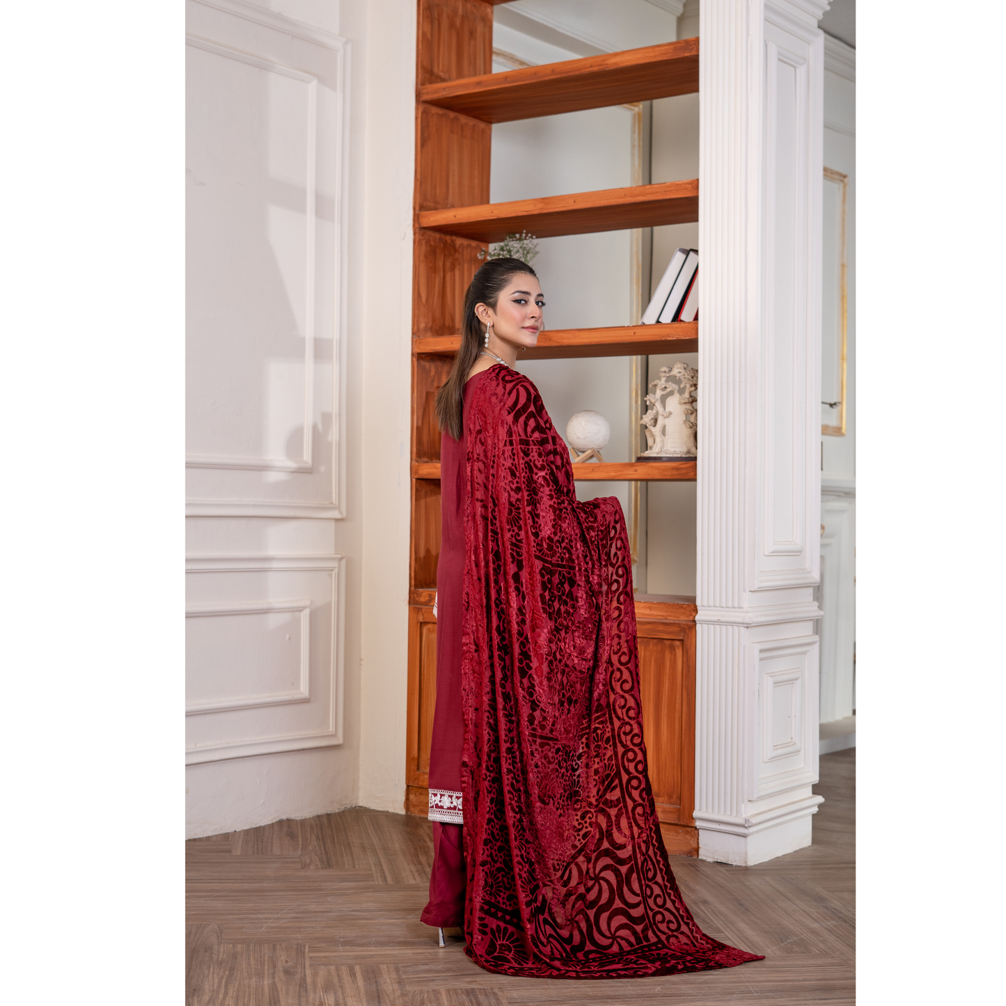 UA-130 Winter Linen dress with Velvet Shawl Collection by Umnaa