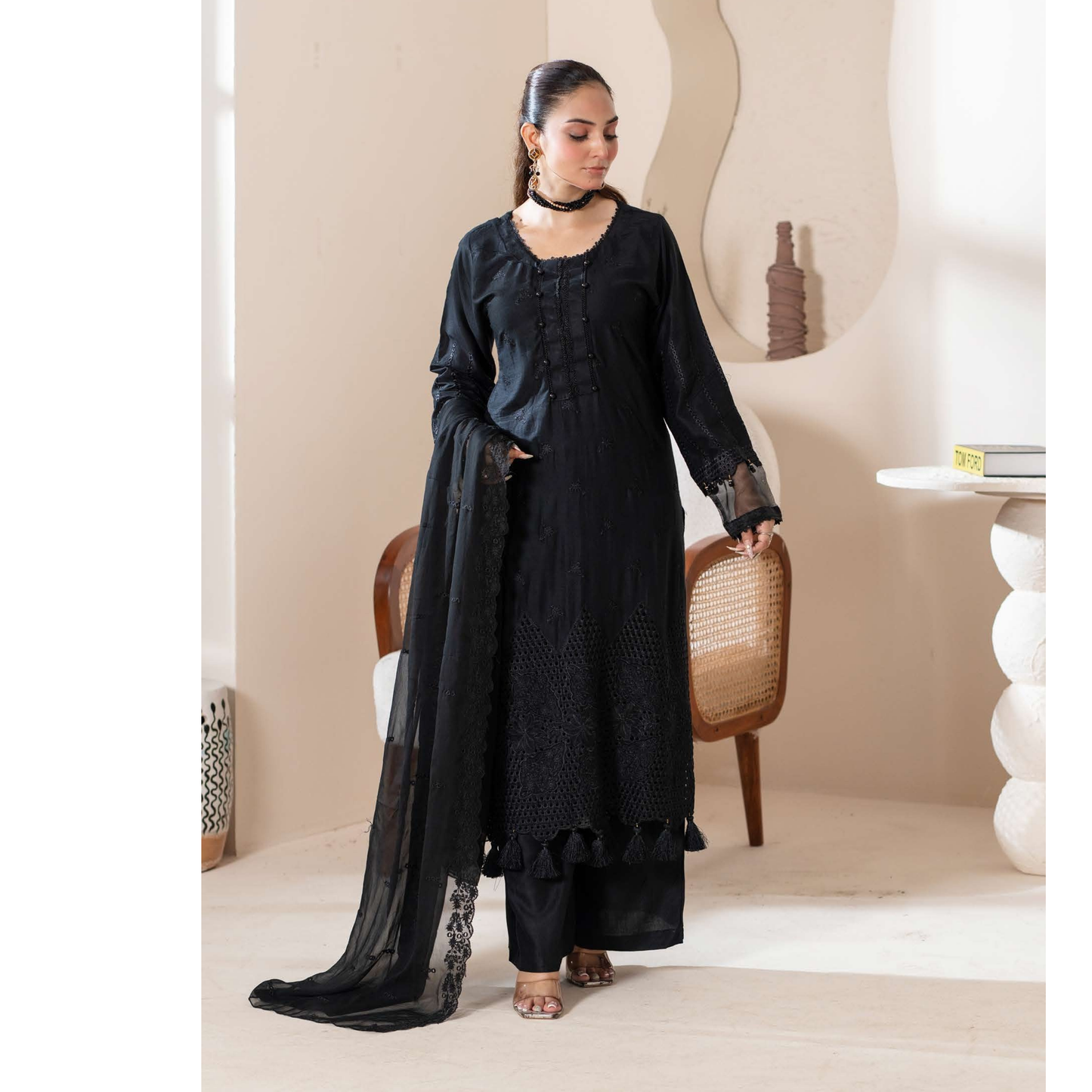 UMRZ-51 "IMAGEKARI" Linen Chikankari 3 Pc Collection by Rangz