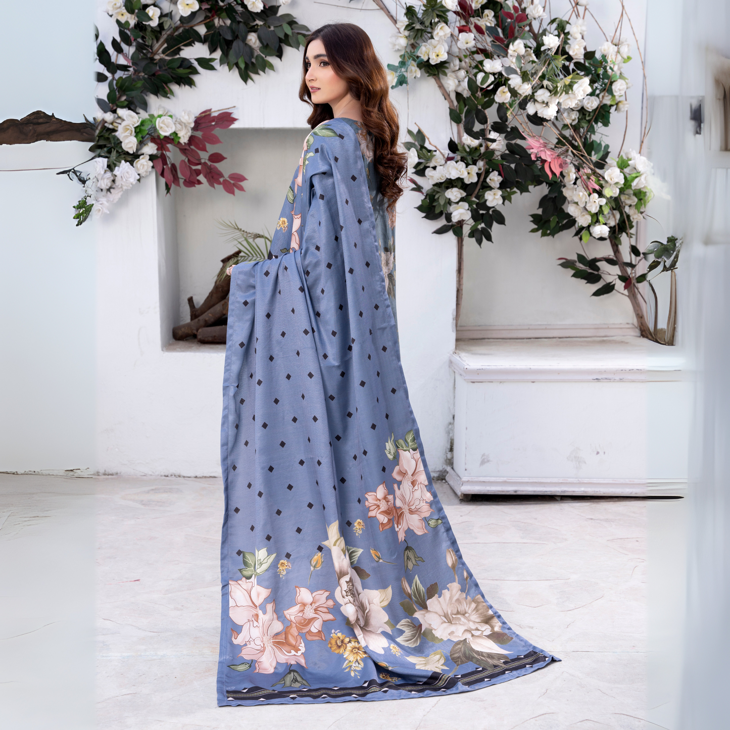 3 Pc Embroidered Printed Dress with Dhanak Wool Shawl | Winter Collection | Raniya.h | UMRAH0503