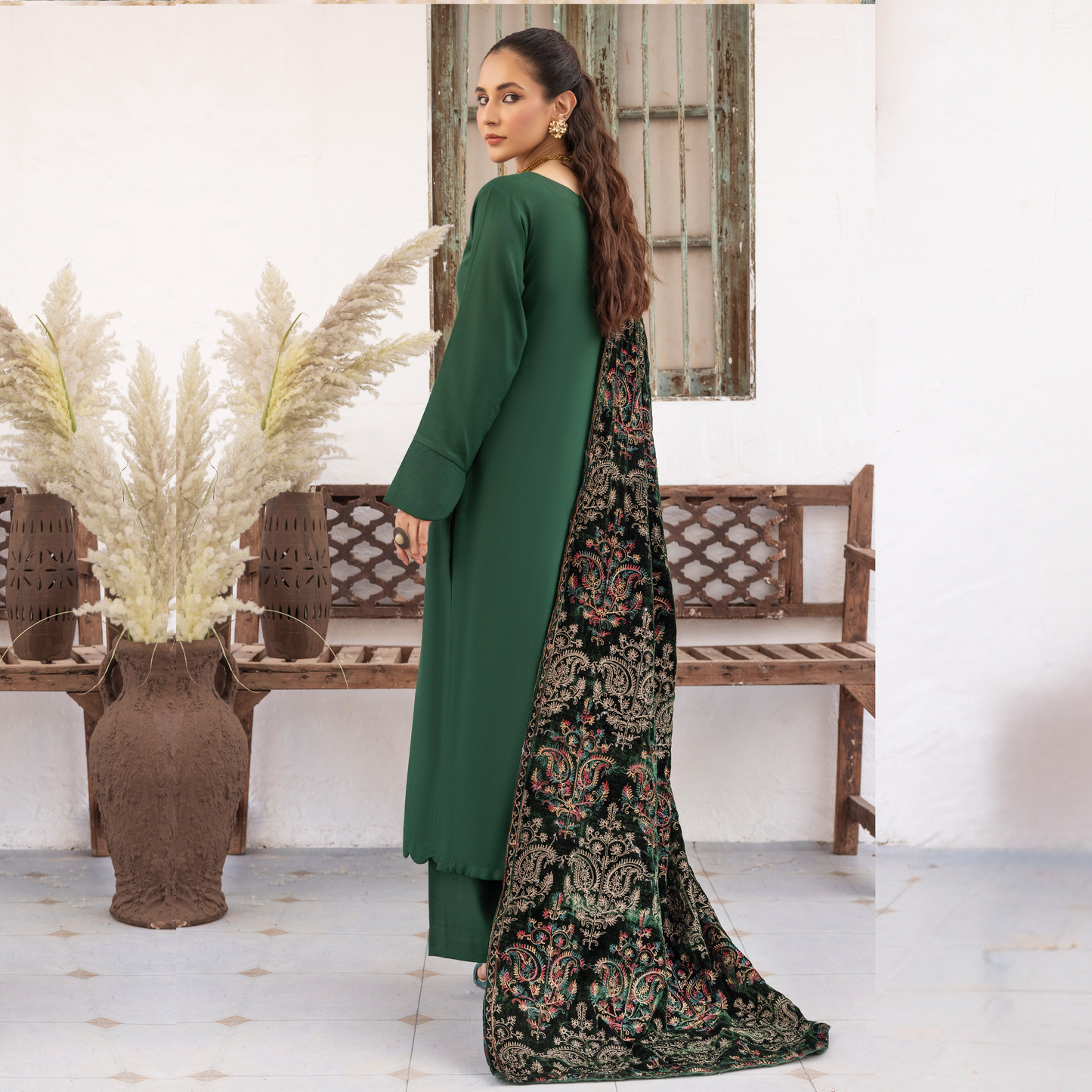 Dhanak Dress Heavily Embroidered Velvet Shawl 3 Pc Ready-to-wear by SIMRANS