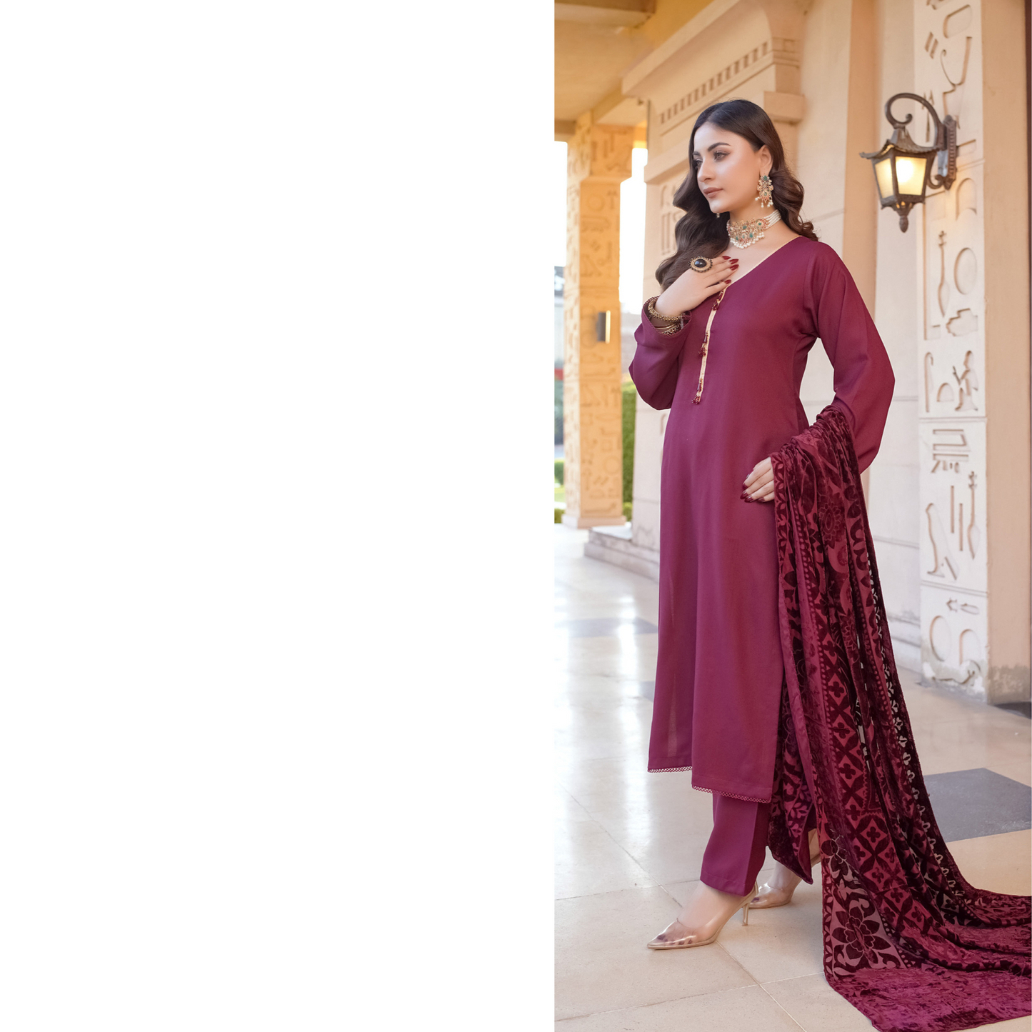 3 Pc Dhanak Dress with Palachi Shawl | Ready-to-wear | Winter Collection |RD
